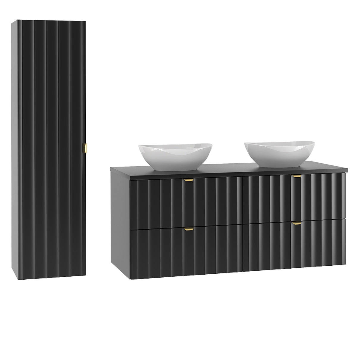 BADMÖBEL 120.6cm Lexa 2er-Set Schwarz - Schwarz, Holzwerkstoff (120.6/52.2/46.5cm) - Petits-meubles