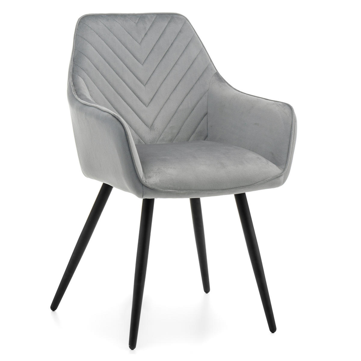 STUHL VASTO gepolstert mit Steppung - hellgrau - Samt Velours - Hellgrau/Schwarz, Textil/Metall (58/87/60cm) - NEW HOME