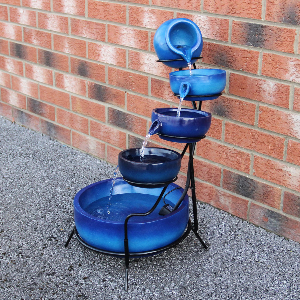 SOLAR-KASKADENBRUNNEN mit Akku - Blau, Keramik (44/50/44cm) - Monstershop