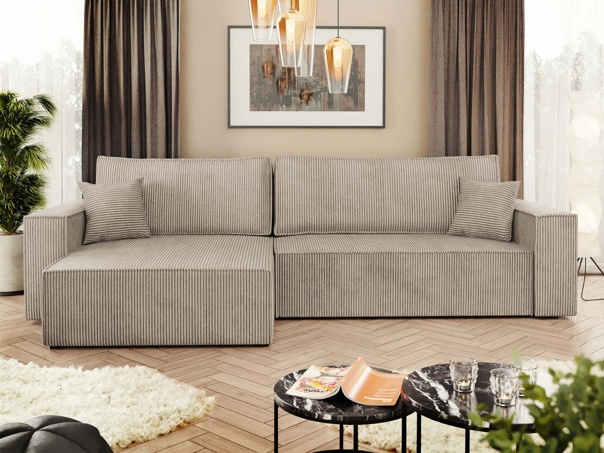 ECKSOFA Karl Cord Maxi - Beige/Schwarz, Holz/Kunststoff (272/145cm) - MIRJAN24