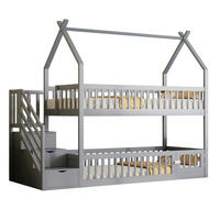 ETAGENBETT 90/200 cm mit Dach, Sicherheitstreppe und Schubladen, Grau - Grau, Holzwerkstoff (90/200cm) - Redom