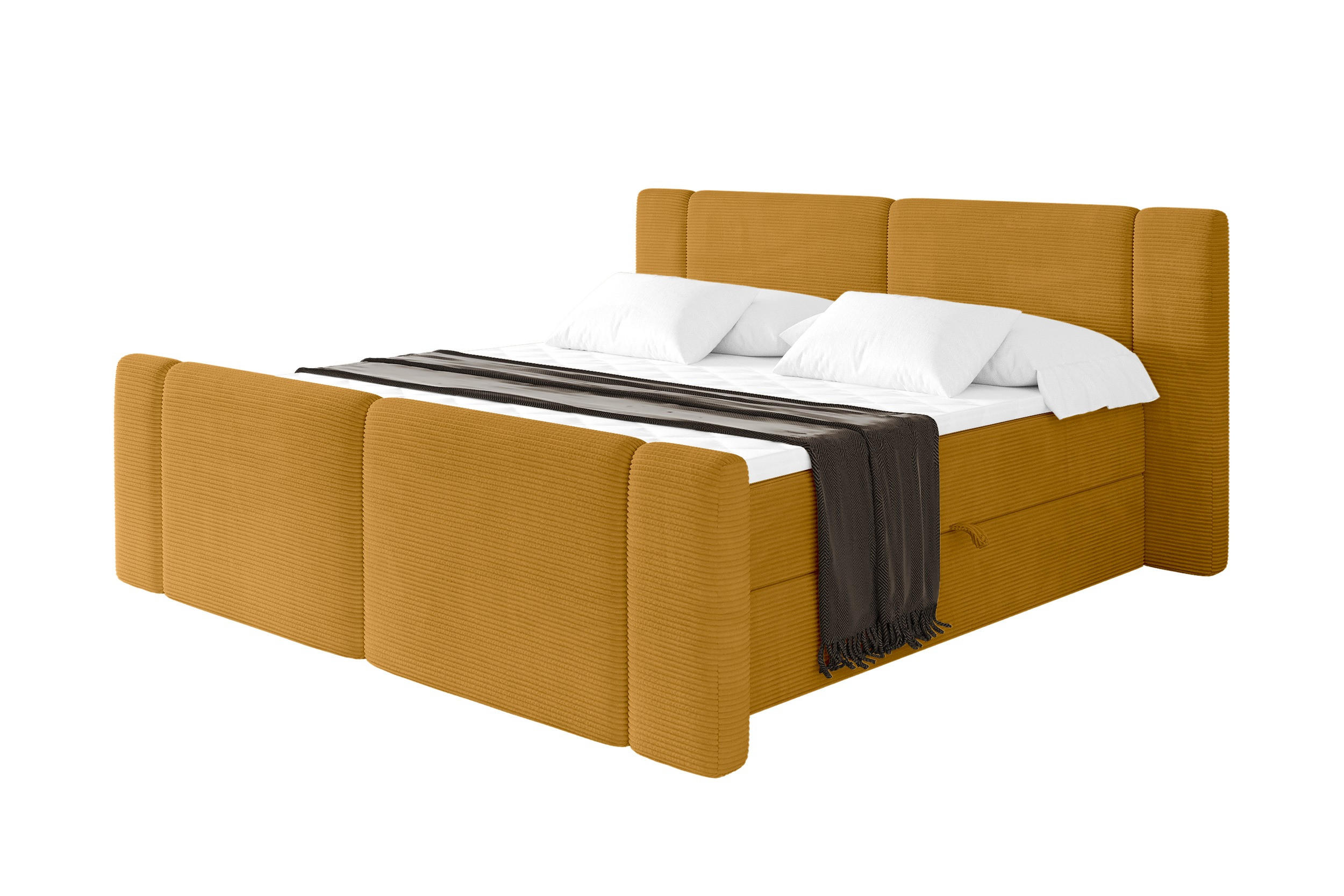 BOXBETT mit Matratze H4 - EVON Zanozek - 140x200 cm Senfgelb - Dunkelgelb, Holzwerkstoff (140/200cm) - ALTDECOR