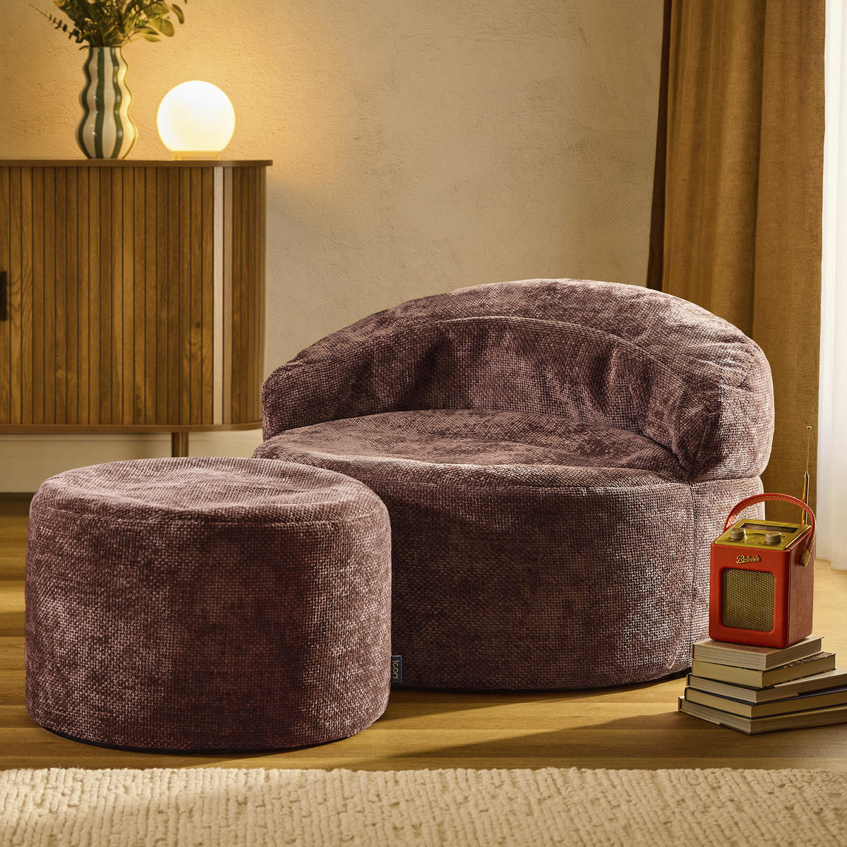 SITZSACK mit rundem Hocker Orb - Bordeaux, Textil (86/61/86cm) - icon