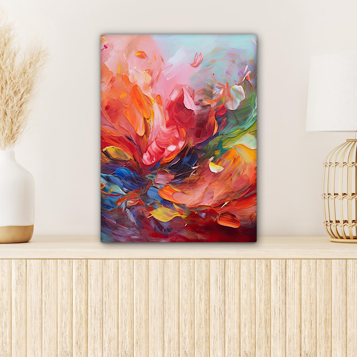 LEINWANDBILD Ölgemälde - Kunst - Abstrakt - Farbenfroh Room Decor 30x40 cm - Altrosa, Textil (30/40cm) - MuchoWow