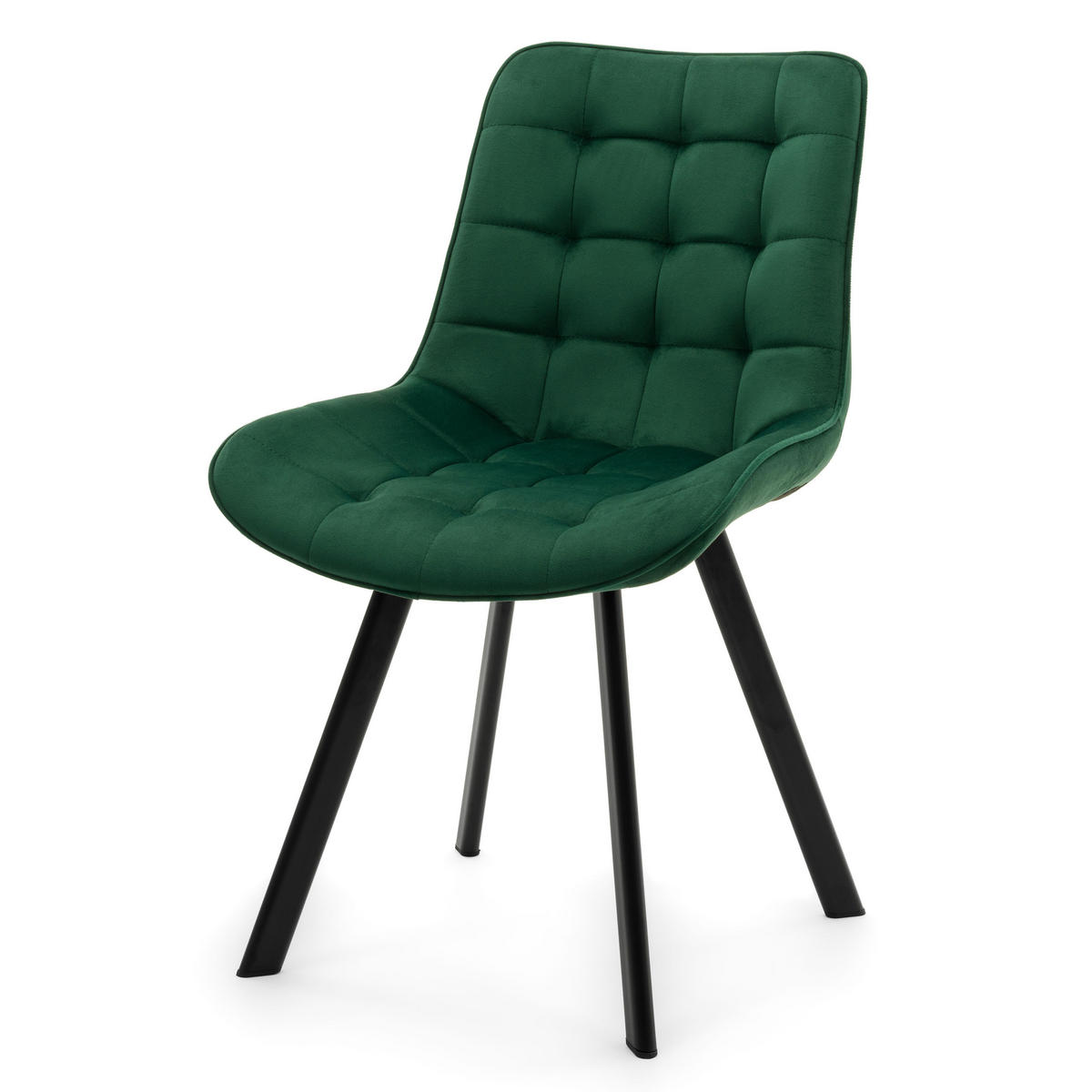 STUHL TORI gepolsterter mit Steppung - grün - Samt Velour - Schwarz/Grün, Textil/Metall (53/86/60cm) - NEW HOME