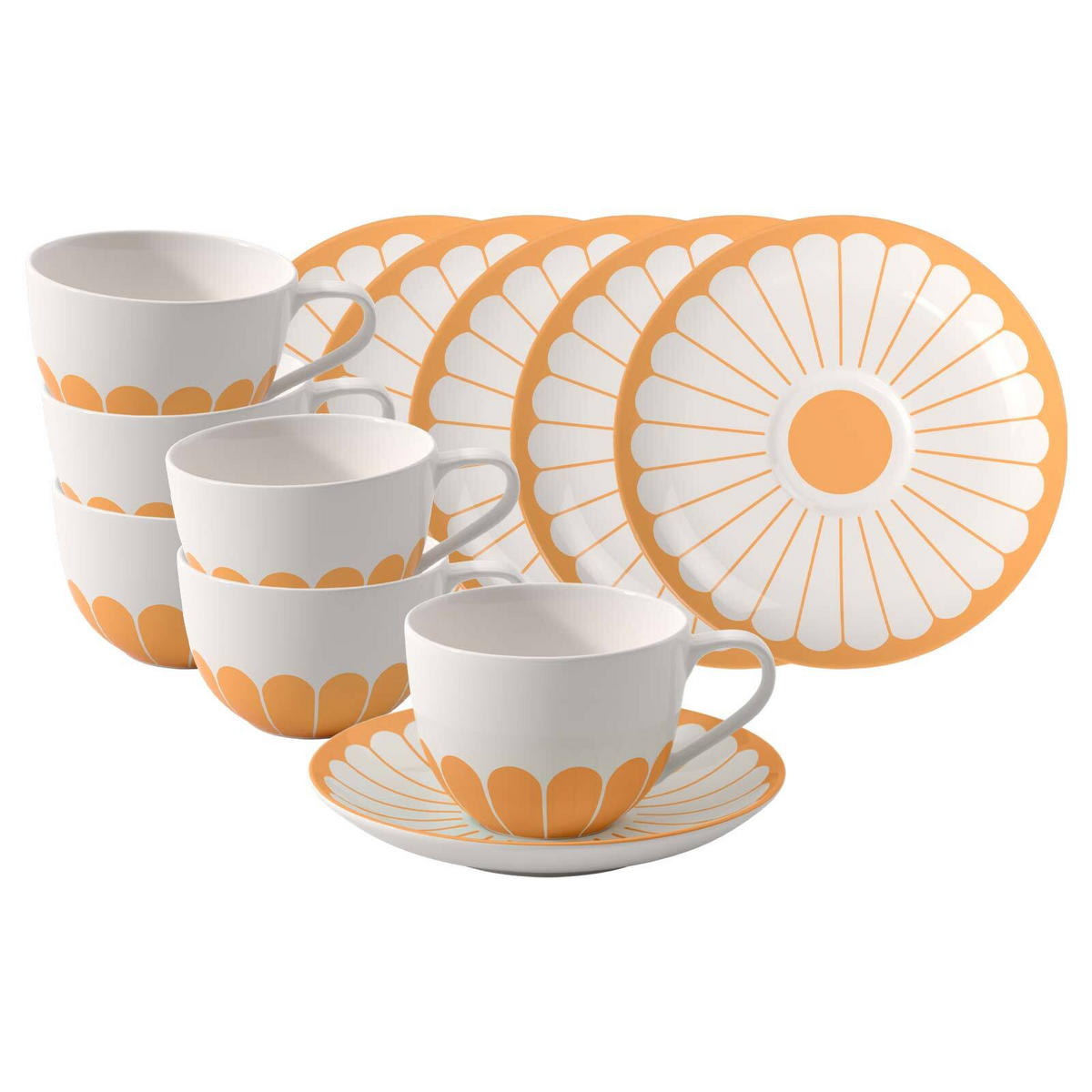 CAPPUCCINOTASSEN MIT UNTERTASSEN Fleur Couleur Soleil 300 ml 6er Set - Gelb, Keramik (0.3L) - Villeroy & Boch