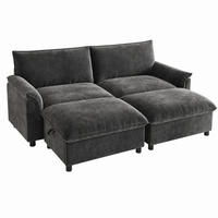 SOFA mit Fußhocker und Stauraum 216 x 77 x 82 cm Chenille Schwarz - Schwarz, Holzwerkstoff (77/82/216.1cm) - Meubliv