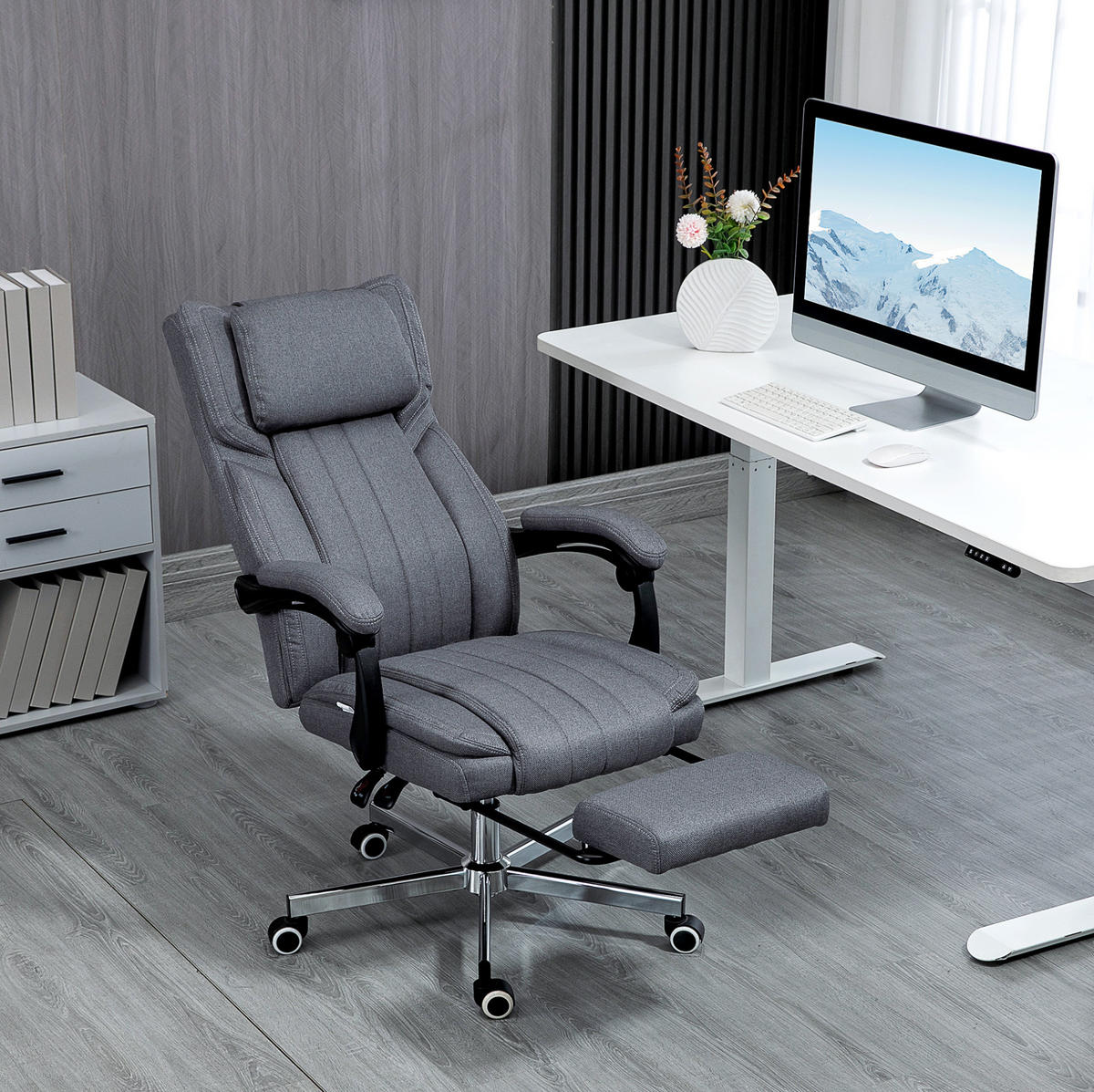 BÜROSTUHL in Grau 61x65x113 cm mit Vibrationsmassage, Liegefunktion und Fußstütze - Grau, Textil (65/113/61cm) - IVMEU