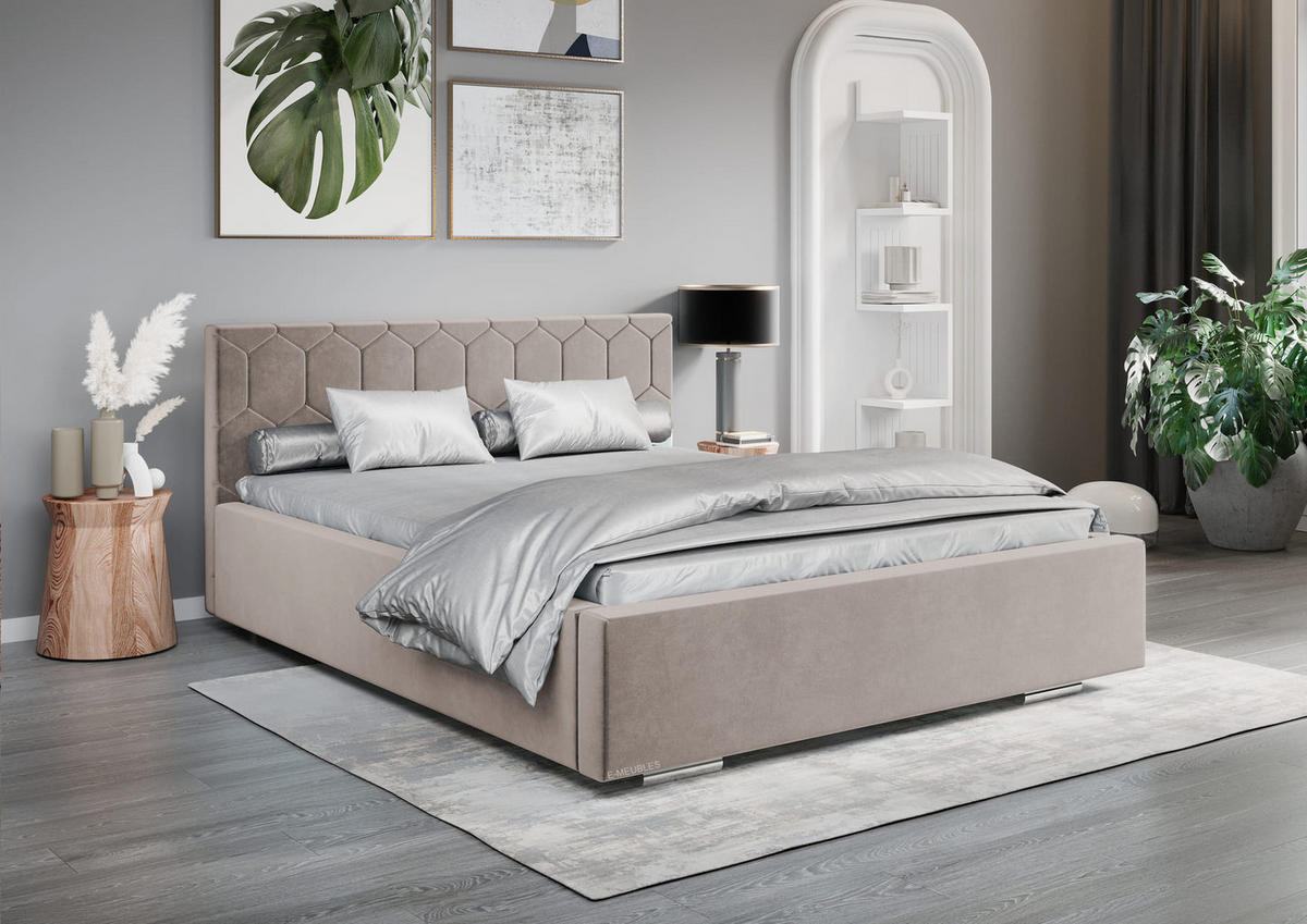 POLSTERBETT Bett 02 - 140x200 - Rabbit - Cappuccino, Holz/Textil (140/200cm) - Möblo