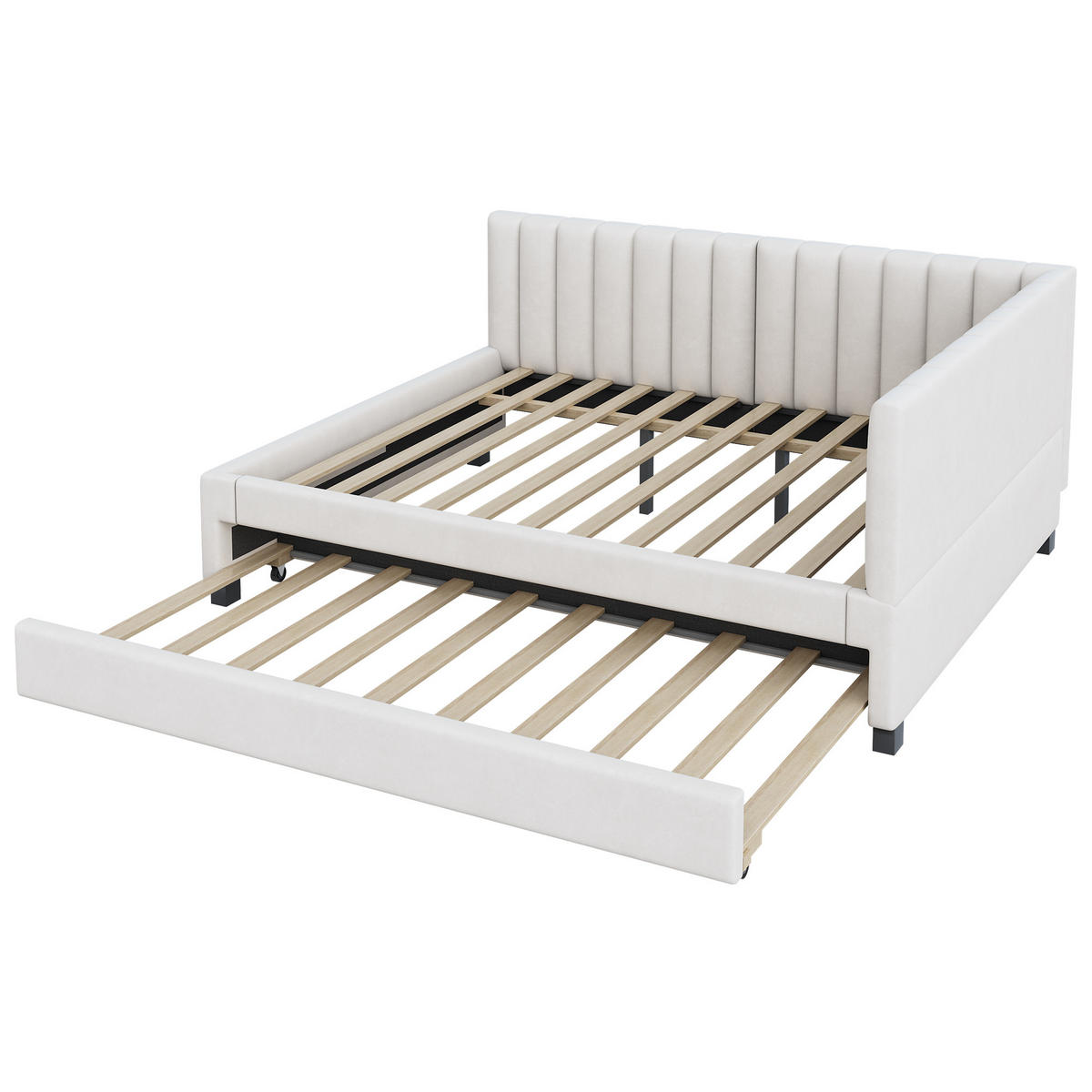 POLSTERBETT 140/200 cm mit ausziehbarem Bett und Kopfteil Samt Beige - Beige, Leder (140/200cm) - OKWISH