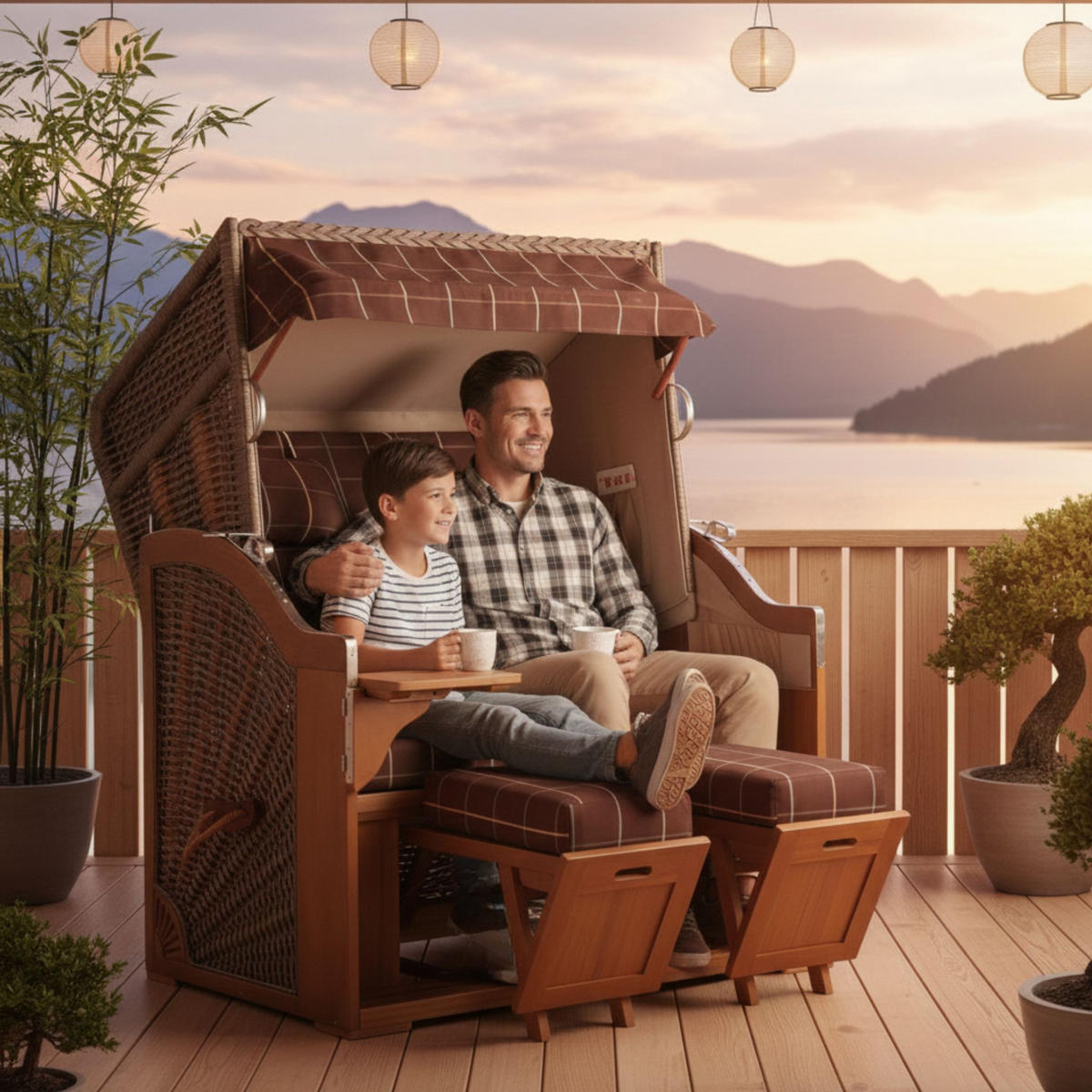 STRANDKORB Schleswig Pinie 2-Sitzer - Braun, Metall (120/160/80cm) - Mr. Deko