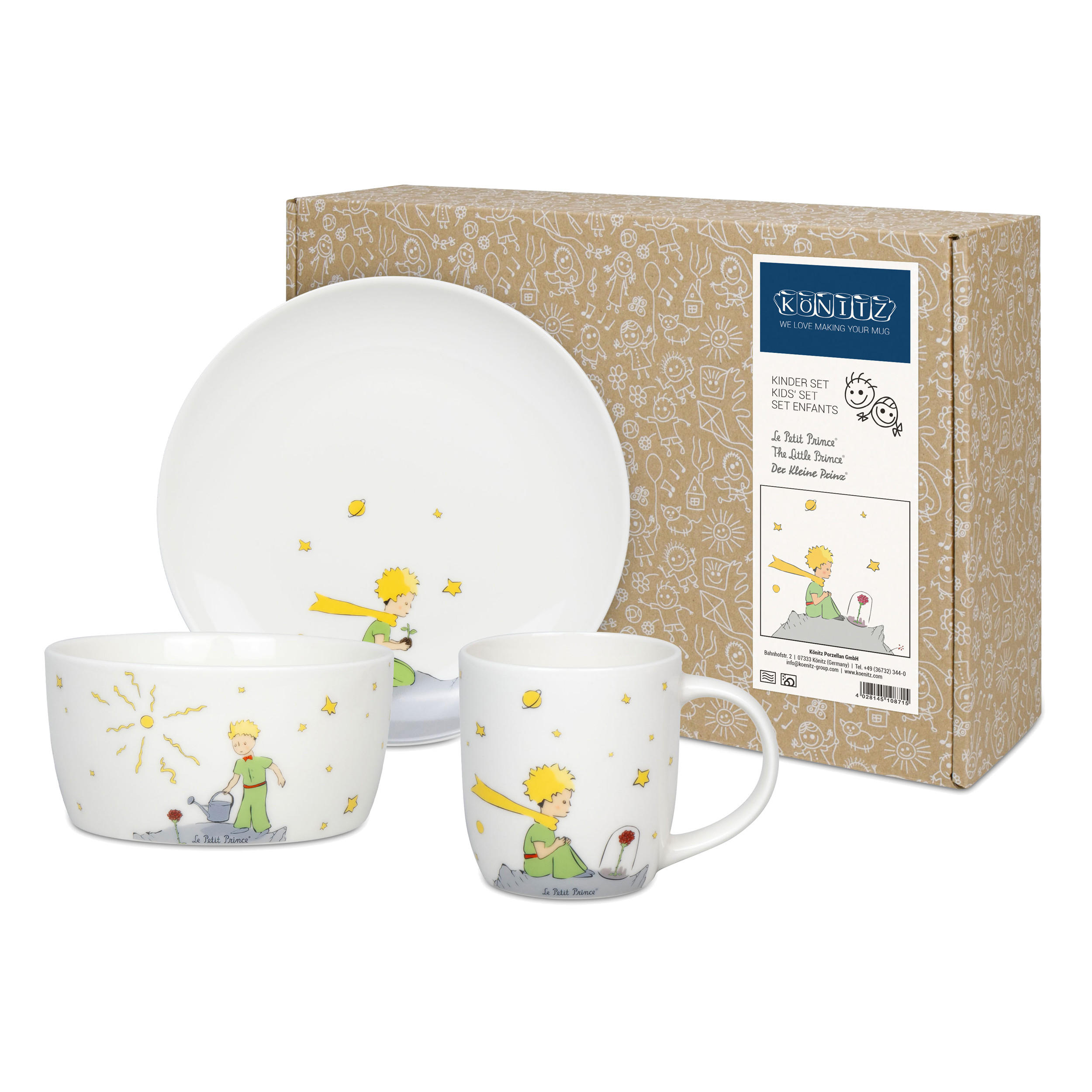 KINDERSET 3-tlg. Le Petit Prince, Teller, Tasse, Schale - Naturfarben, Keramik (19.1/19.1/2.4cm) - Könitz