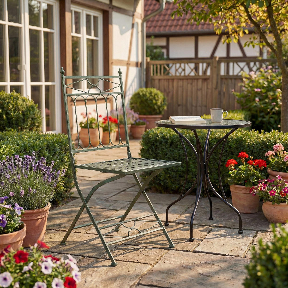 GARTENKLAPPSTUHL Metall Antik-Grün - Grün, Metall (40/95/40cm) - CLP