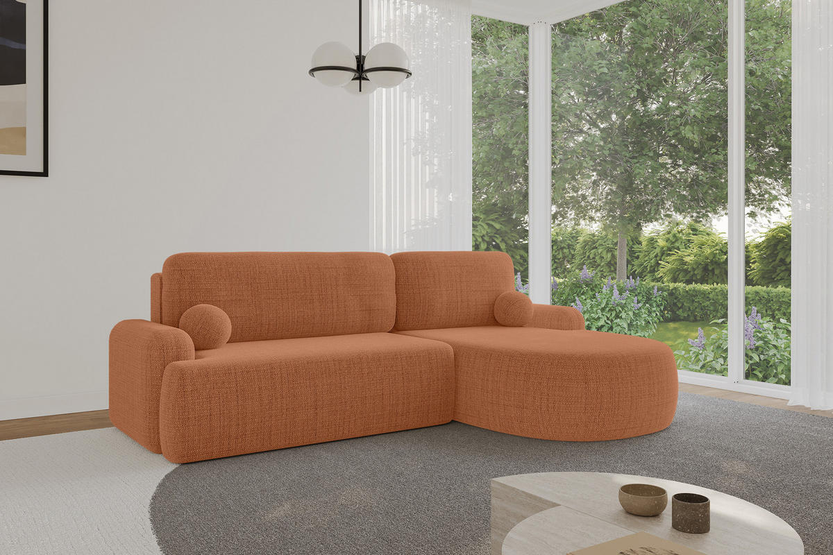 ECKSOFA mit Schlaffunktion und Bettkasten LIRA-L - 264x172x89 Apricot - Orange, Holzwerkstoff/Textil (172/264cm) - ALTDECOR