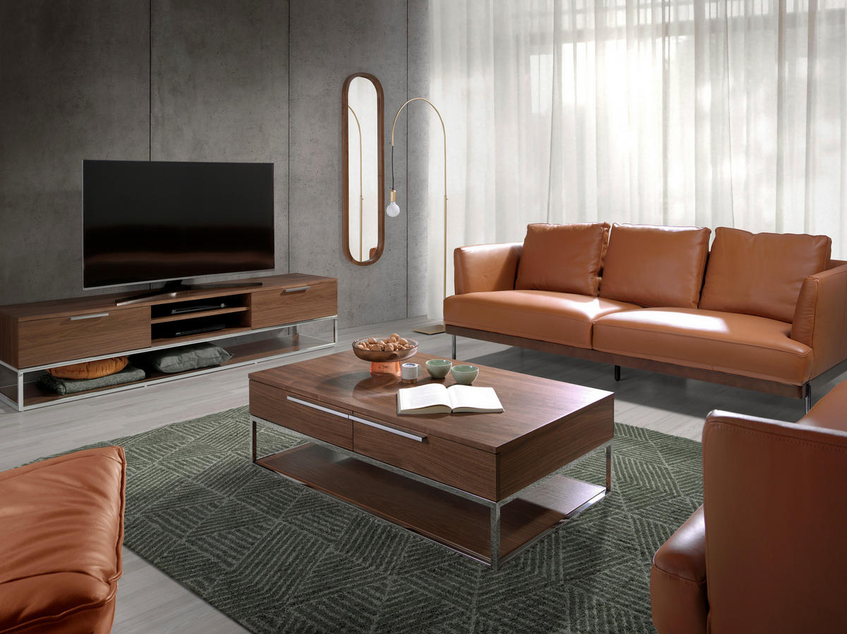 COUCHTISCH Furnier Walnuss , Stahl 120 / 70 / 37 cm - Edelstahlfarben/Nussbaumfarben, Holz (70/120/37cm) - ANGEL CERDA