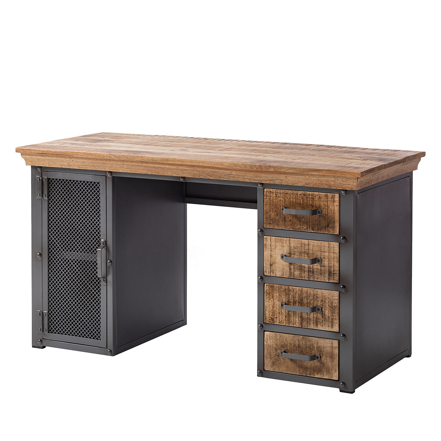 SCHREIBTISCH - Mango massiv / Metall - Mango / Silber - Braun, Holz/Metall (60/140/76cm) - home24