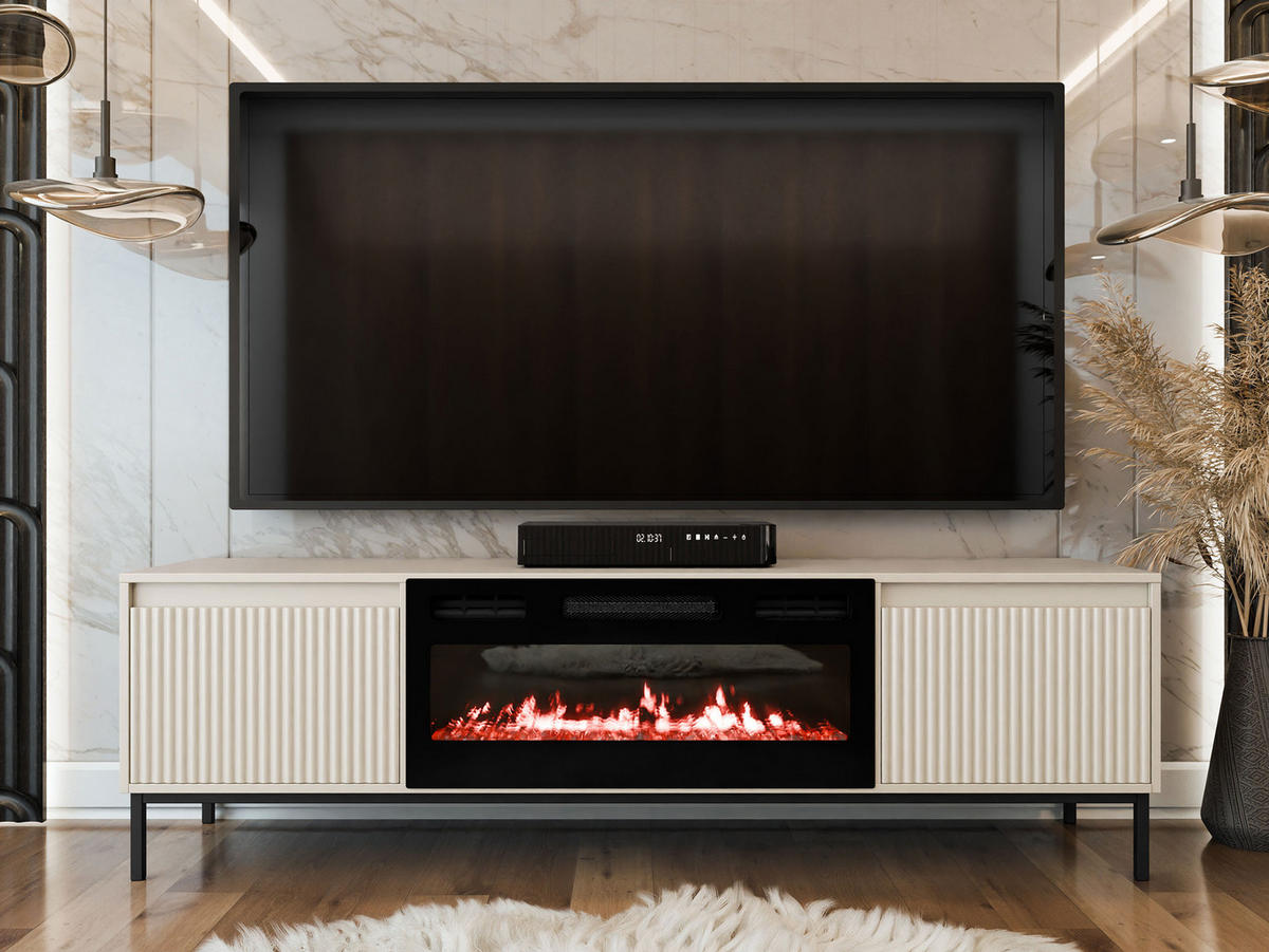 TV-LOWBOARD Ozmi 2K EF mit Kamin - Kaschmir/Schwarz, Holzwerkstoff/Metall (174/52/40cm) - MIRJAN24