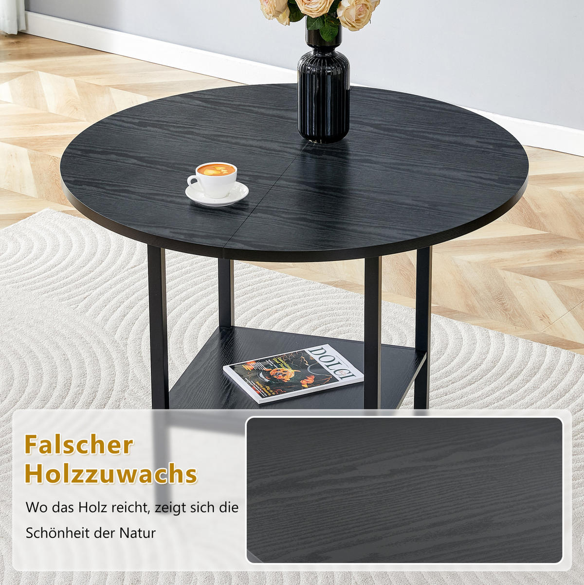 ESSTISCH aus MDF und Metall 100x100x77 cm Schwarz mit Stauraumablage, rundes Design für 4-6 Personen - Schwarz, Holzwerkstoff (100/100/77cm) - Modfu