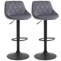BARHOCKER 2er Set Höhenverstellbar Drehbar Barstühle mit Samtoptik, Dunkelgrau - Dunkelgrau/Schwarz, Textil/Metall (46/104/48cm) - HOMCOM