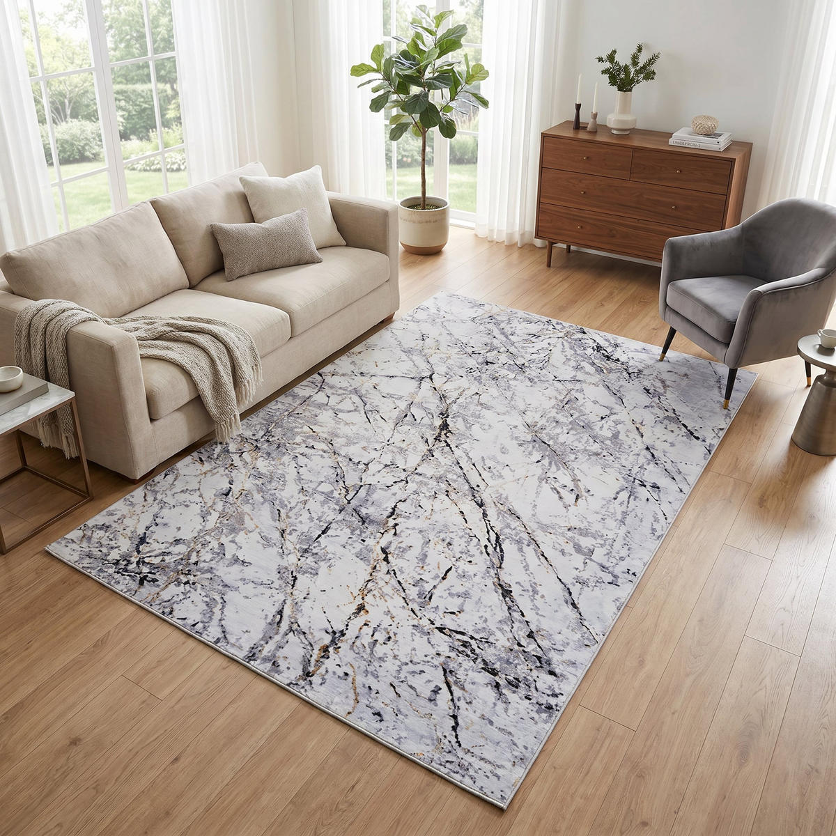 TEPPICH VENEZIA Grau Marmor 160/230 cm - Grau, Textil (160/230cm) - Tapiso