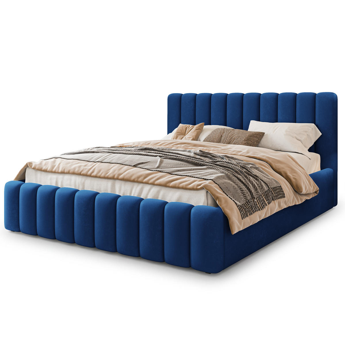 POLSTERBETT DINESE 180x200 cm mit Bettkästen - Blau - Blau, Holz (200/180cm) - MASSENO