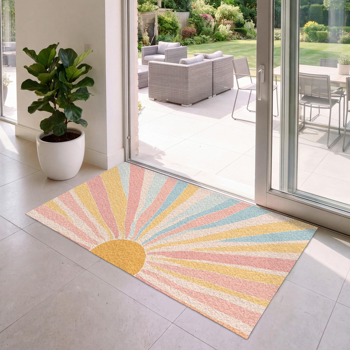 FUSSMATTE Illustration - Sonne - Pastellfarben Sauberlaufmatte 150x90 cm - Hellrosa, Kunststoff (150/90cm) - MuchoWow