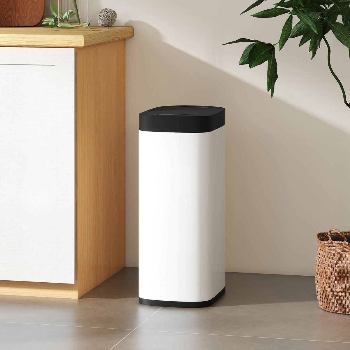 MÜLLEIMER 50L Infrarot Automatik Anti-Fingerprint Creme 26,5/35,5/68 cm - Creme, Metall (26.5/68/35.5cm) - Rolipo