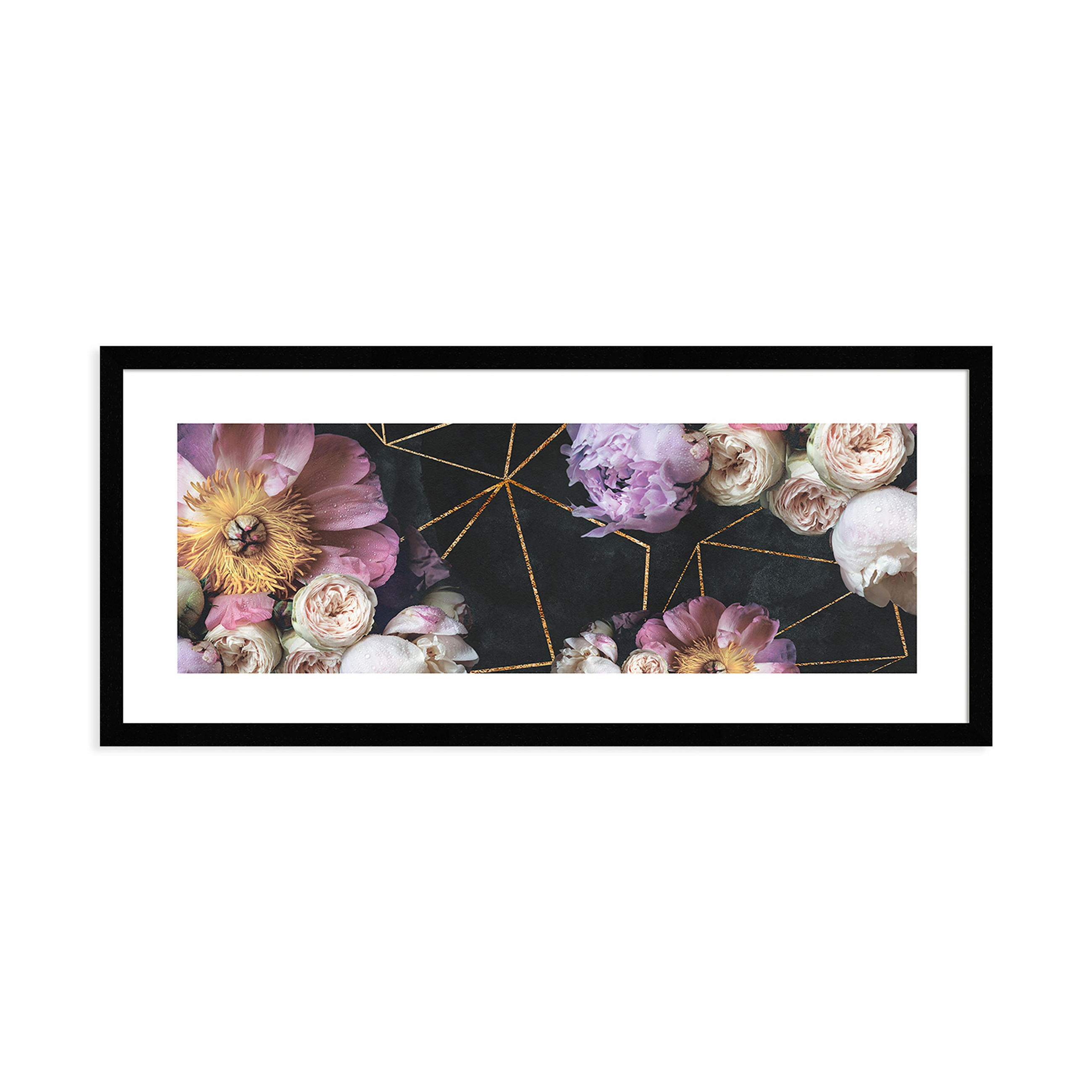 POSTER mit Rahmen 70x30 cm Blumen Gold schwarz - Goldfarben, Holz (71/30cm) - artissimo