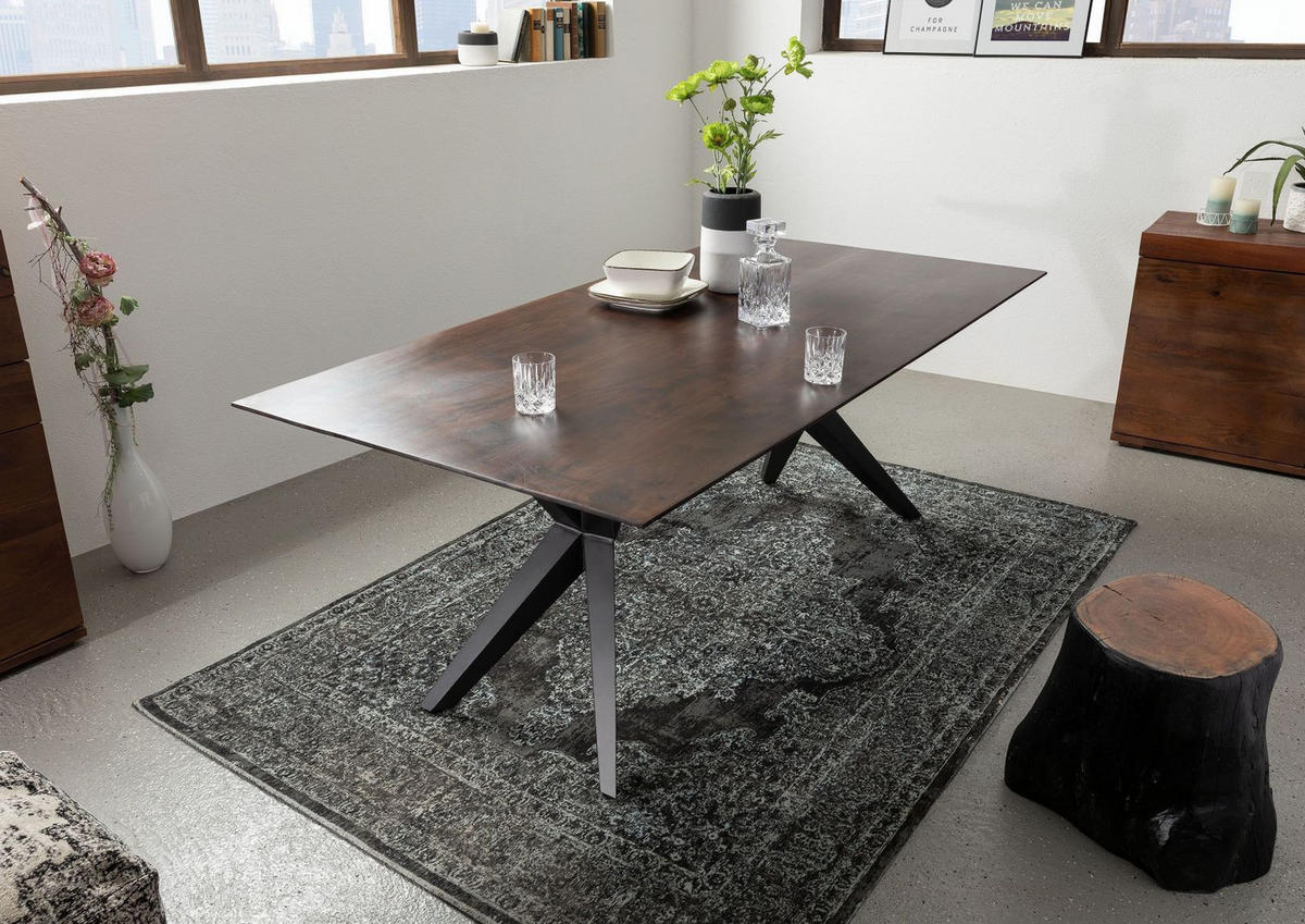ESSTISCH Akazie 220x100x76 braun lackiert Beine anthrazit matt SWISS EDGE #41 - Braun, Holz (100/220/76cm) - Massivmoebel24