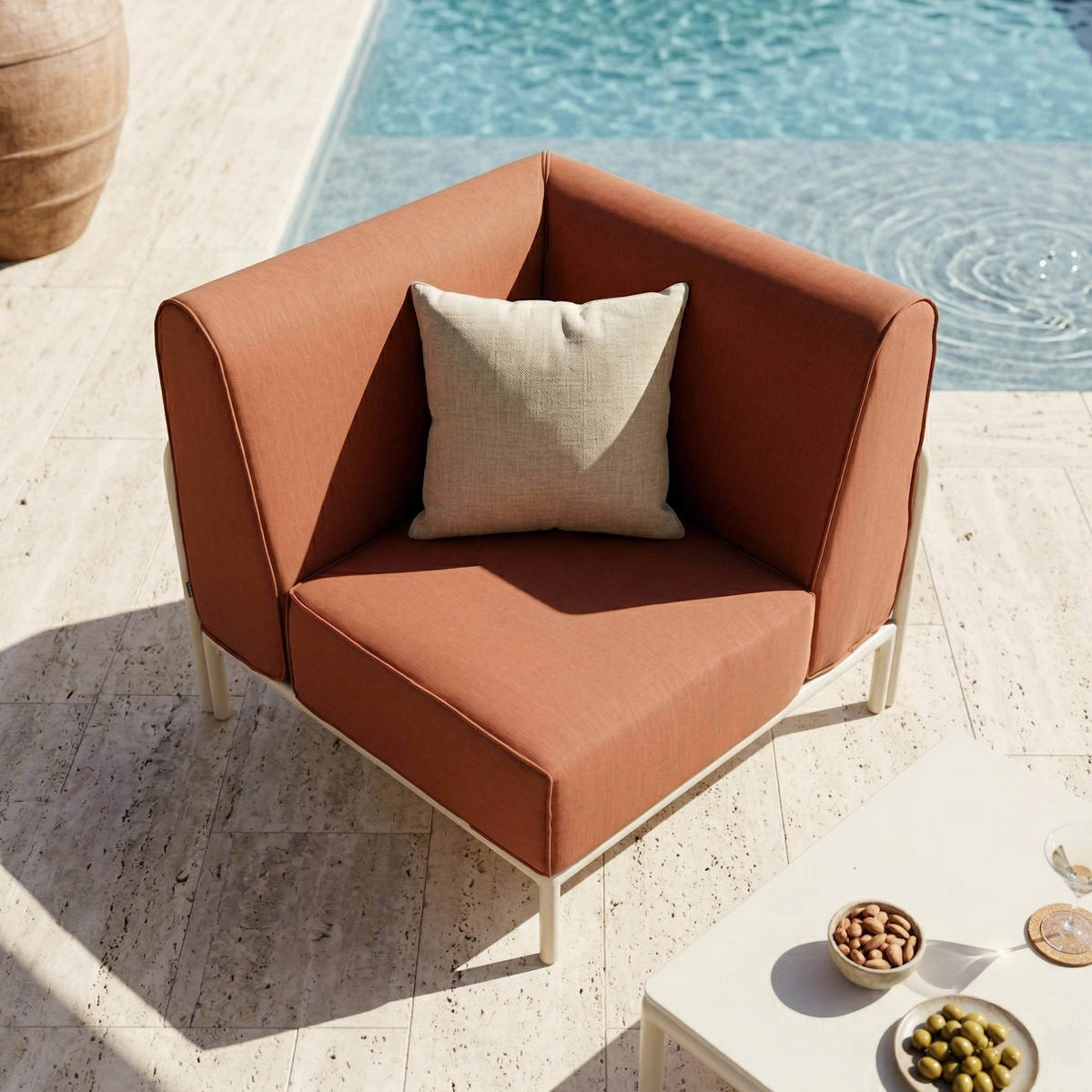 ECKSESSEL, Terrakotta - Orange, Textil (80/78/80cm) - Oviala