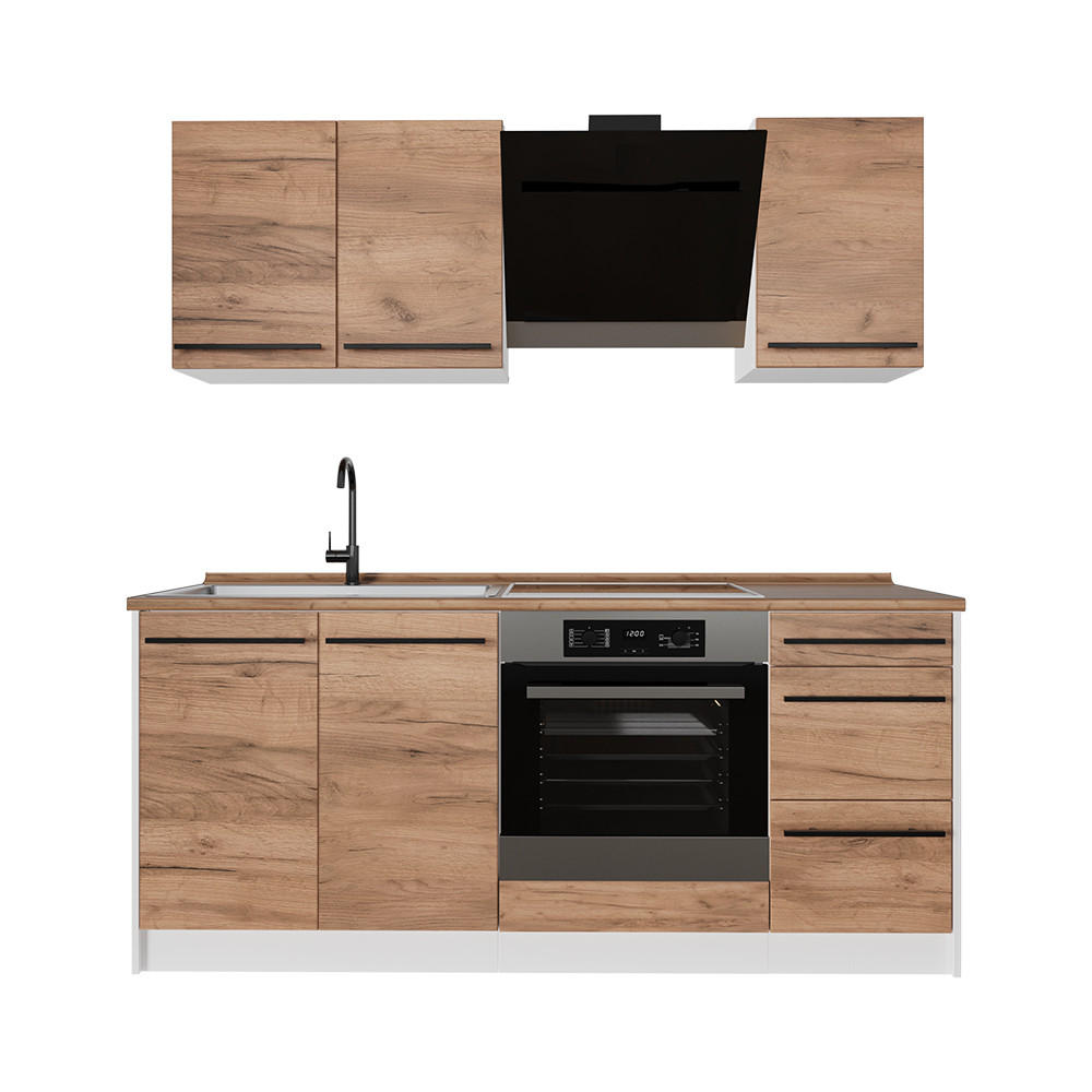 SINGLEKÜCHE R-Line, Goldkraft Eiche/Weiß, 180 cm Arbeitsplatte Goldkraft Eiche - Honigeiche/Weiß, Holzwerkstoff (180/206.8/60cm) - Vicco