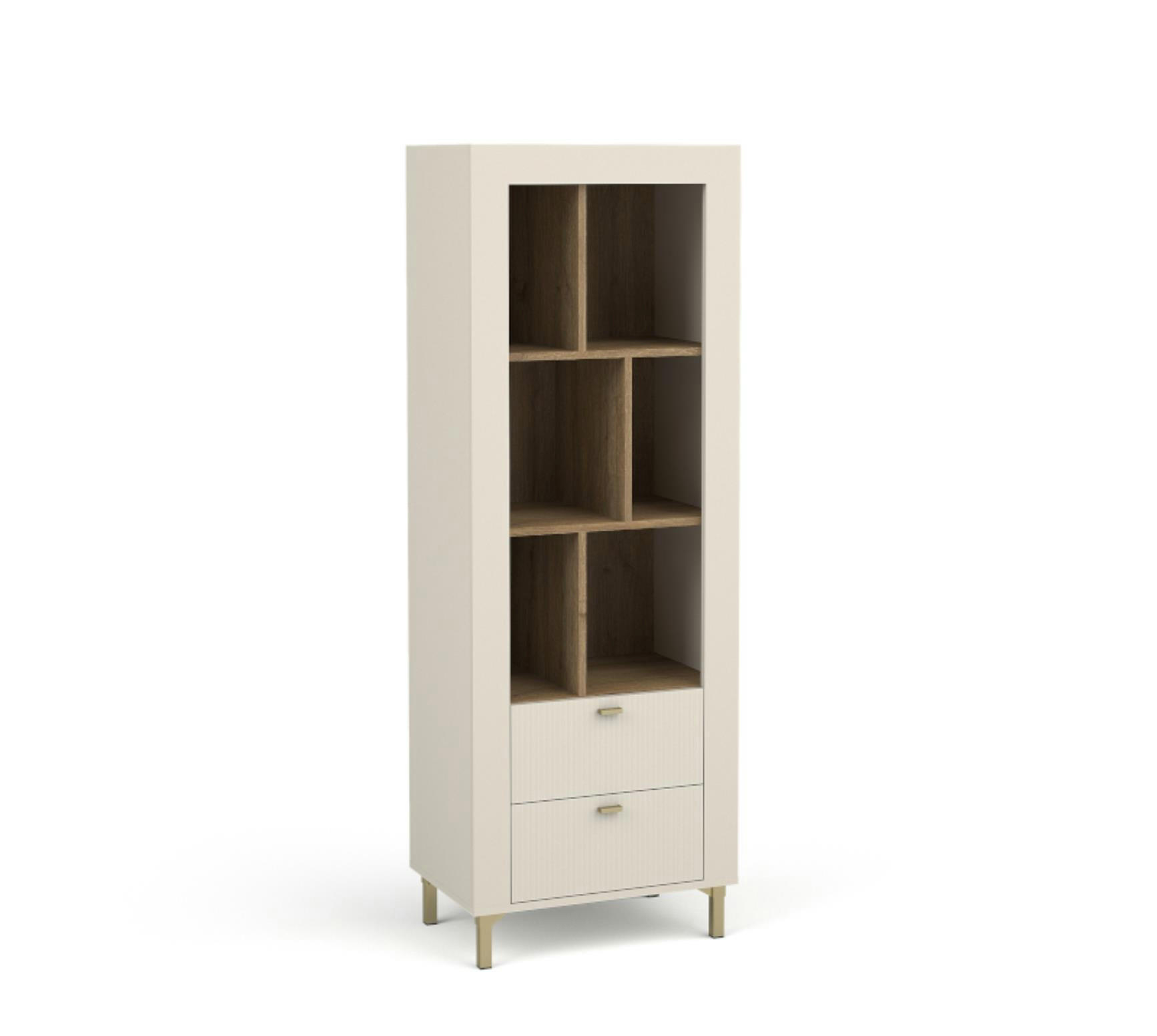 BÜCHERREGAL Mossa Kaschmir, mit Schubladen - Beige/Goldfarben, Holzwerkstoff (60/169/40cm) - Bettso