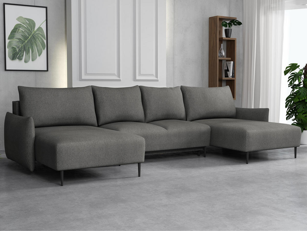 WOHNLANDSCHAFT Santi U - Schwarz/Grau, Holz/Textil (328/88/160cm) - MIRJAN24