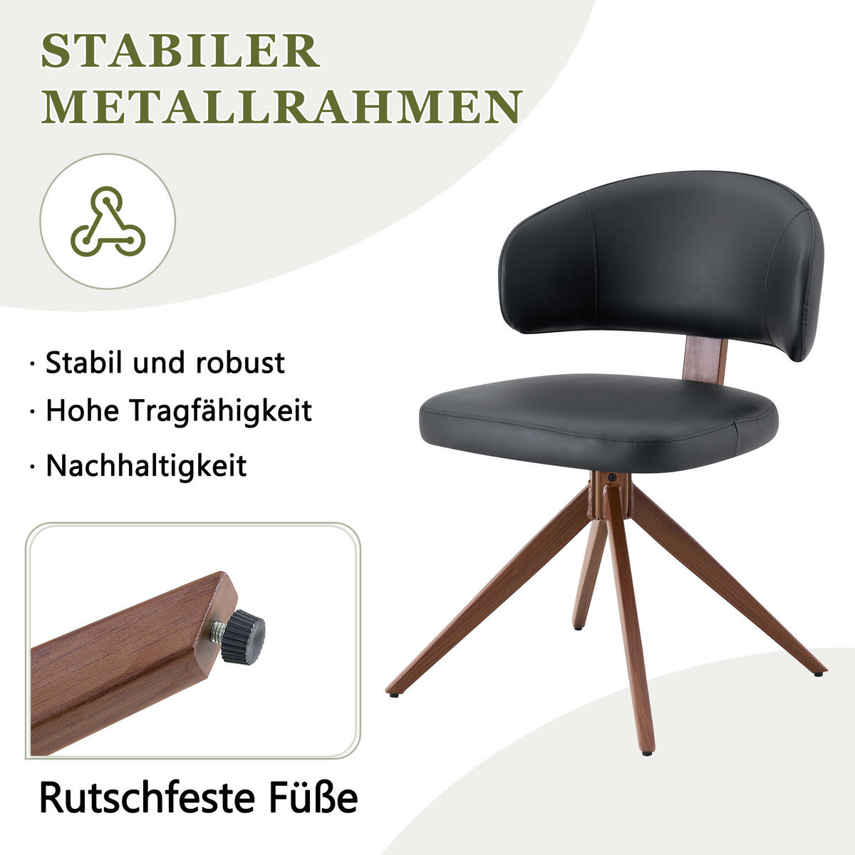 STUHL-SET DE-36677 2 Stück 360° drehbar mit Metallgestell Schwarz - Schwarz, Metall (50.5/77/54.5cm) - ComfortXL