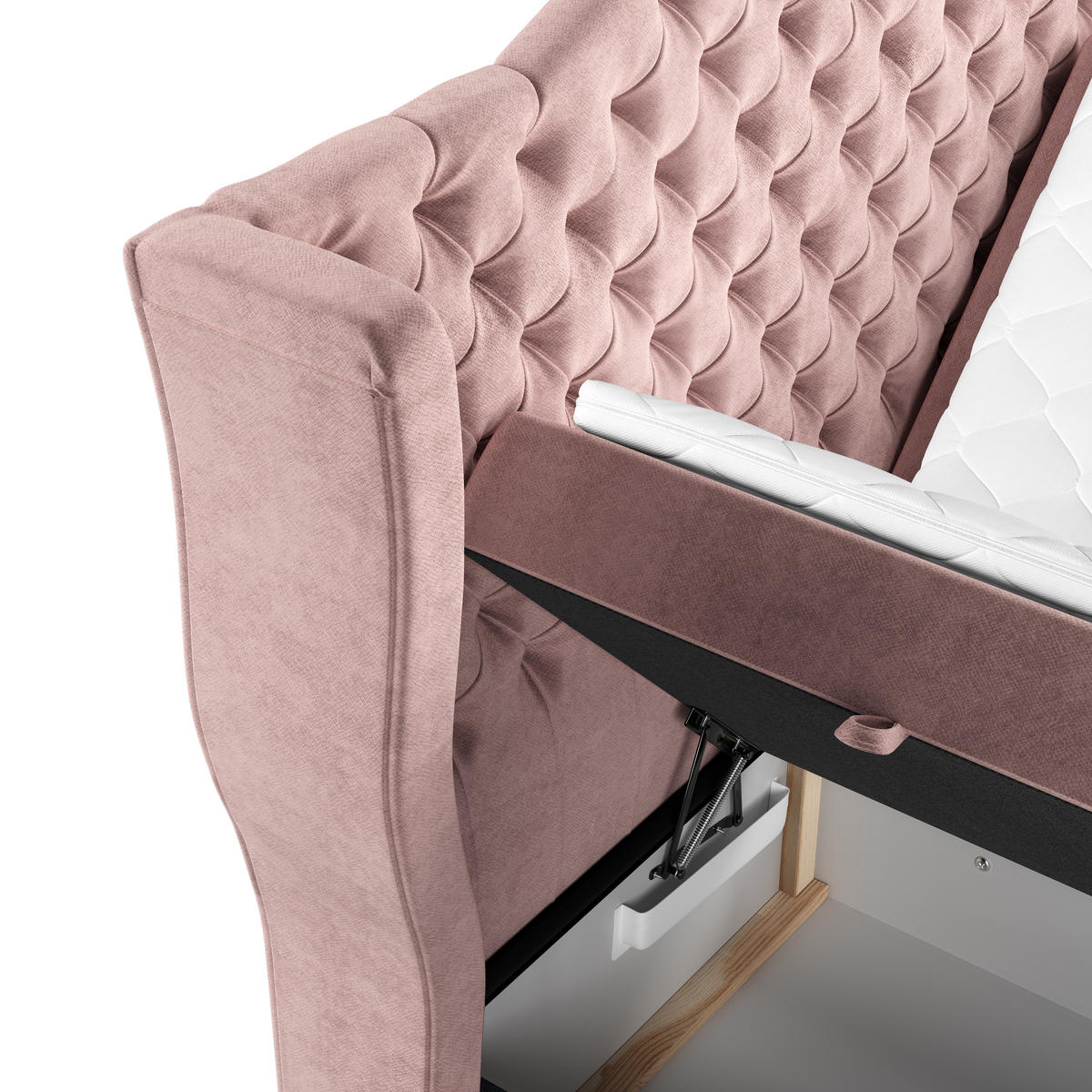 BOXBETT Royal Rosa 160/200 cm im Samtstoff - Pink/Schwarz, Holz/Holzwerkstoff (160/200cm) - Maison de Reve
