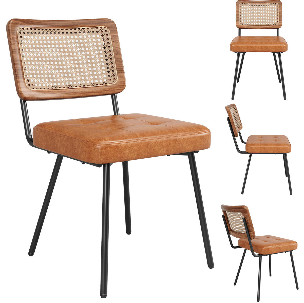 ESSZIMMERSTUHL mit PE-Rattan 61 x 46 x 79 cm PU-Leder Braun - Braun, Metall (44/79/46.1cm) - Meubliv