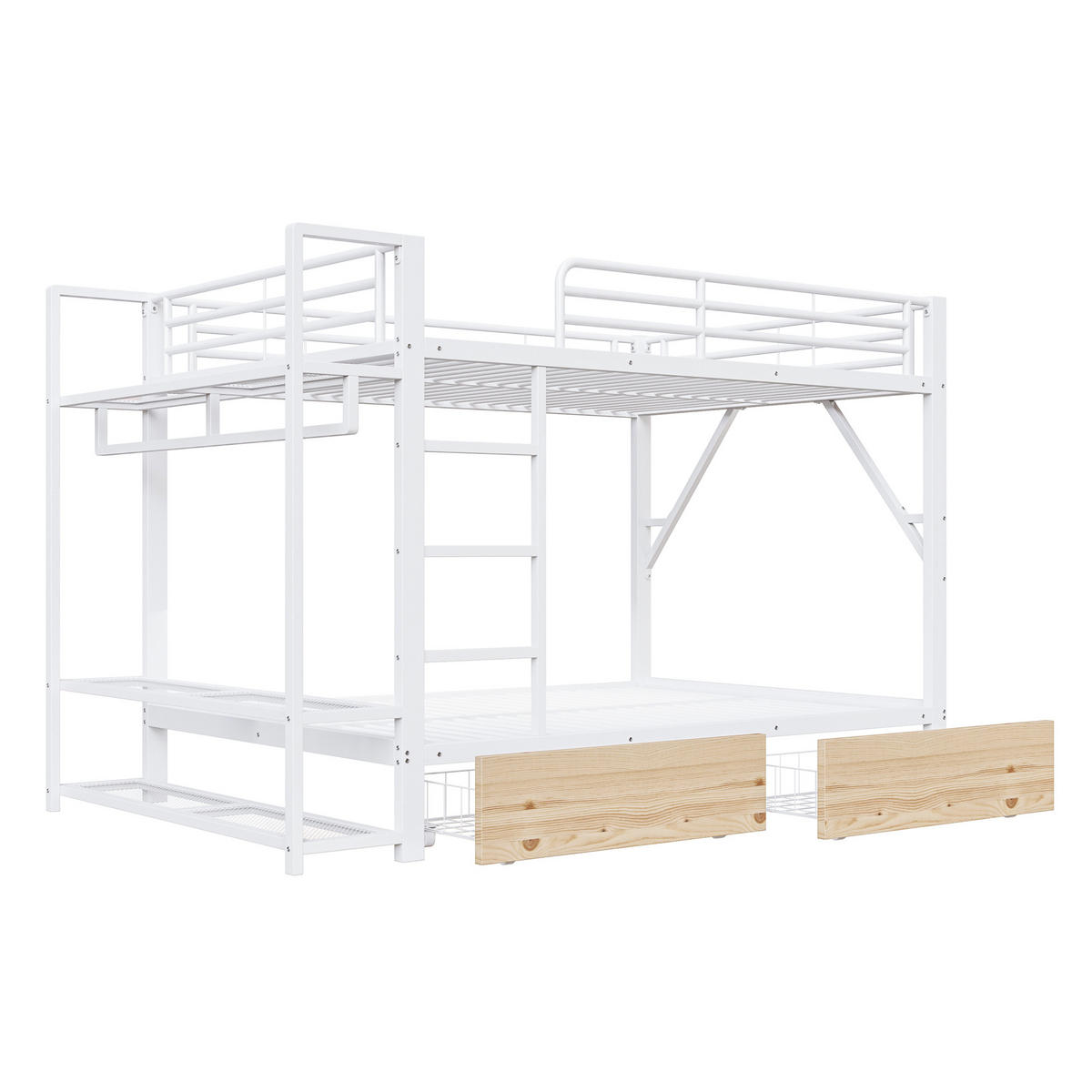 ETAGENBETT 140/200 cm in Weiß mit LED-Beleuchtung und 2 Schubladen - Weiß, Metall - BEAOK