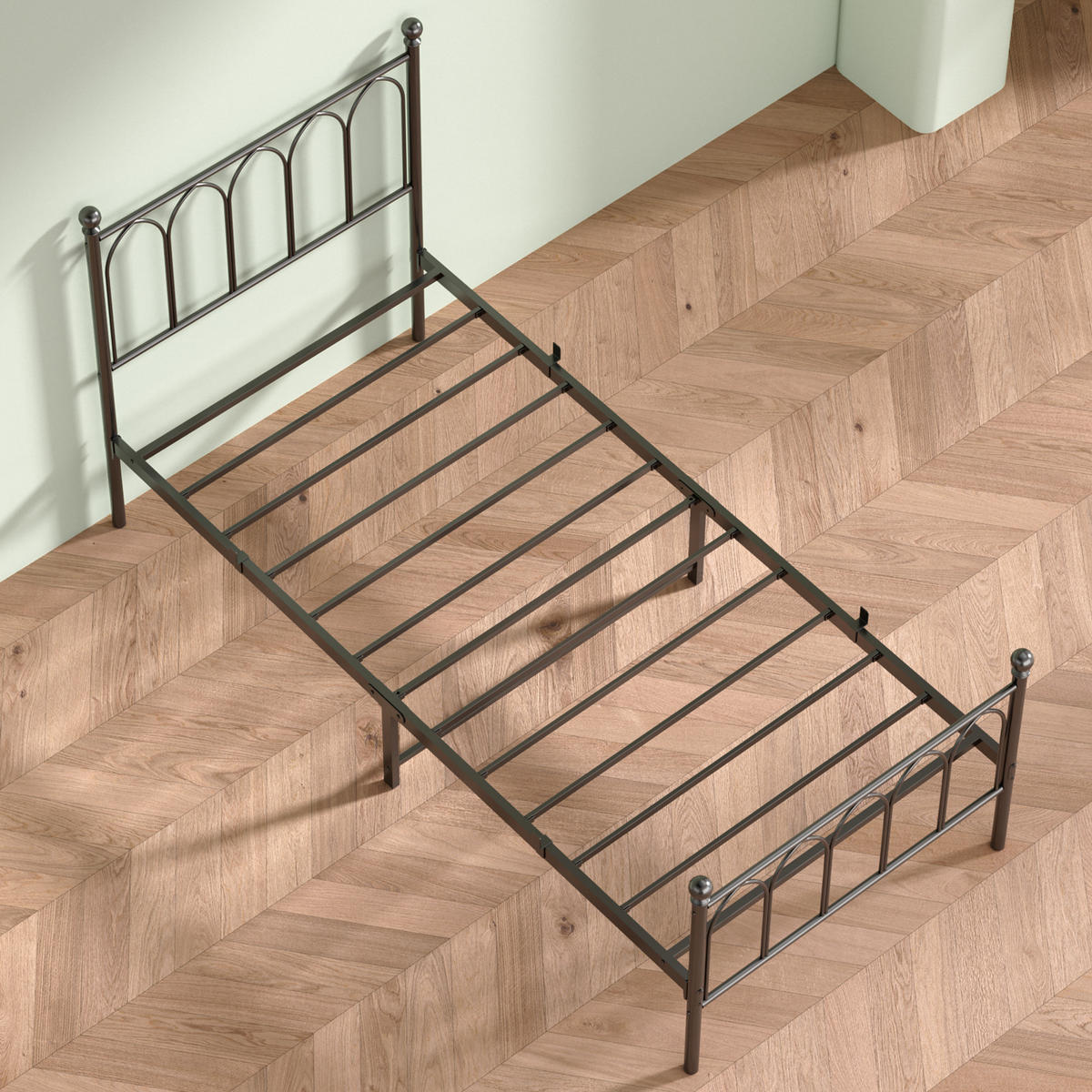METALLBETT 90/200 mit Stauraum unter dem Bett Jugendbett mit Lattenrost, Schwarz - Schwarz, Metall (90/200cm) - STILVORA
