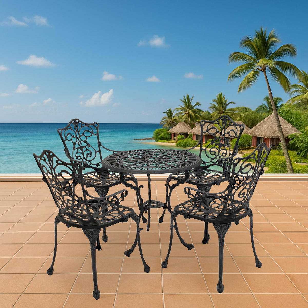 BISTROSET Boulder - Jugendstil - 5-teilig, Aluguss antik grau - Grau, Metall - TPFGarden