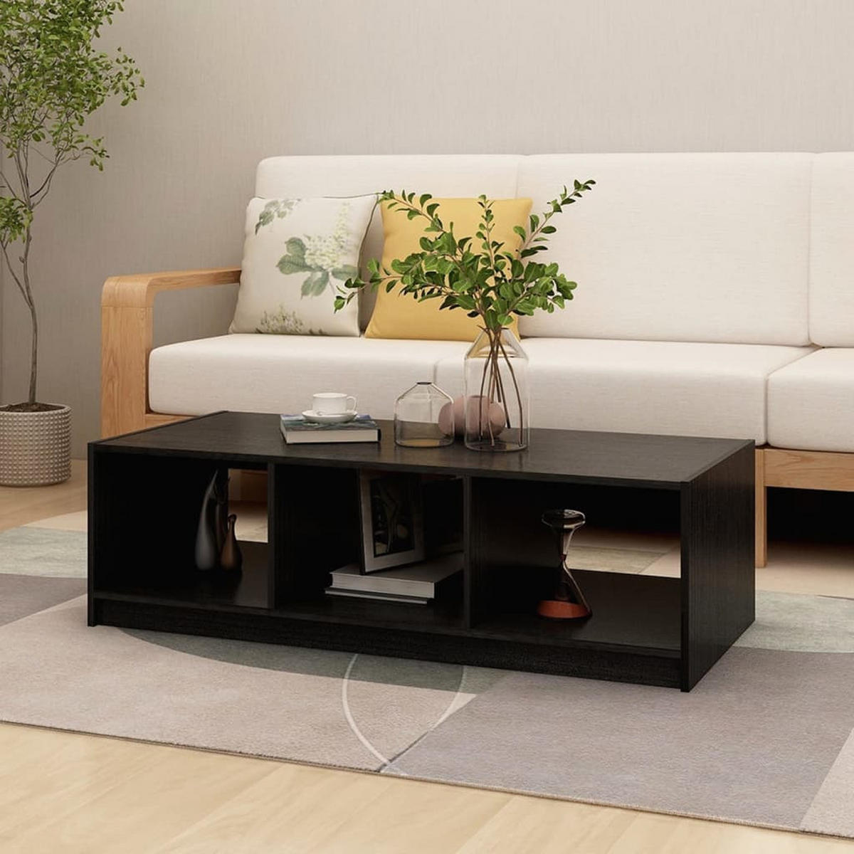 COUCHTISCH Schwarz 110x50x34 cm Massivholz Kiefer - Schwarz, Holz (110/50/34cm) - furnicato
