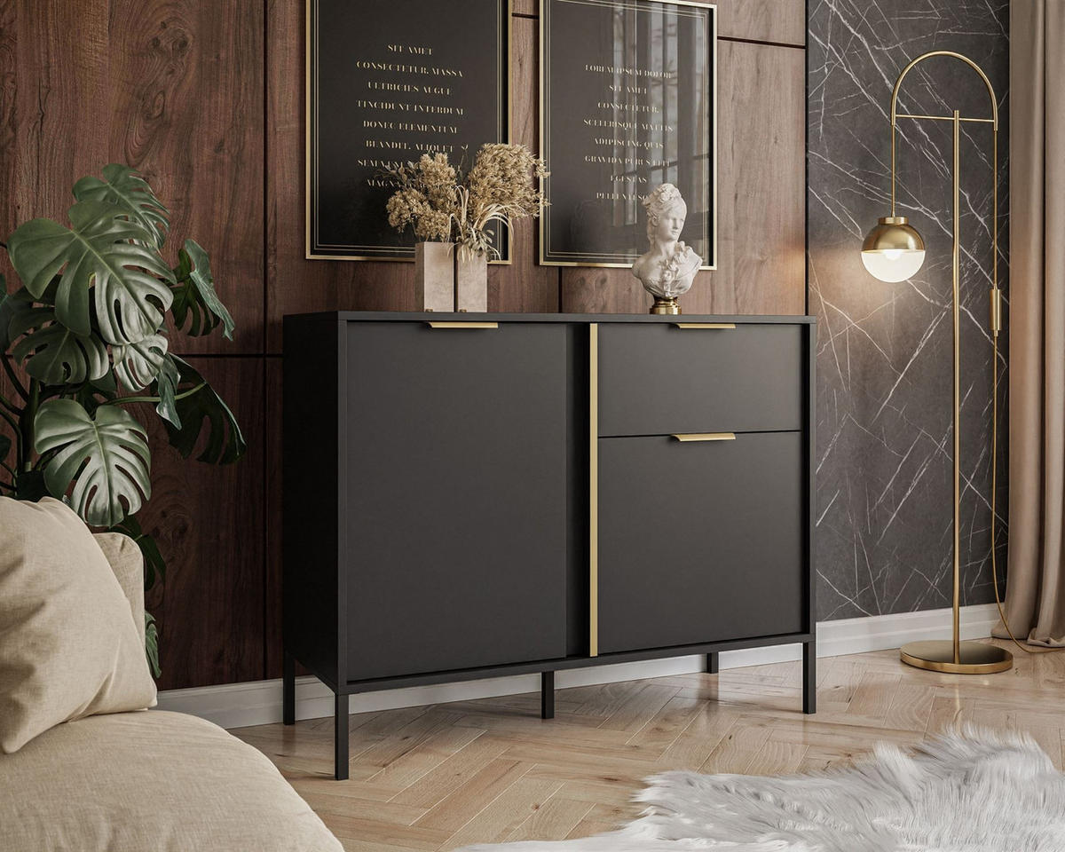 KOMMODE LARETTO 103 cm 2D1S anthrazit - Schwarz, Holzwerkstoff (103/81.4/40cm) - Lookway