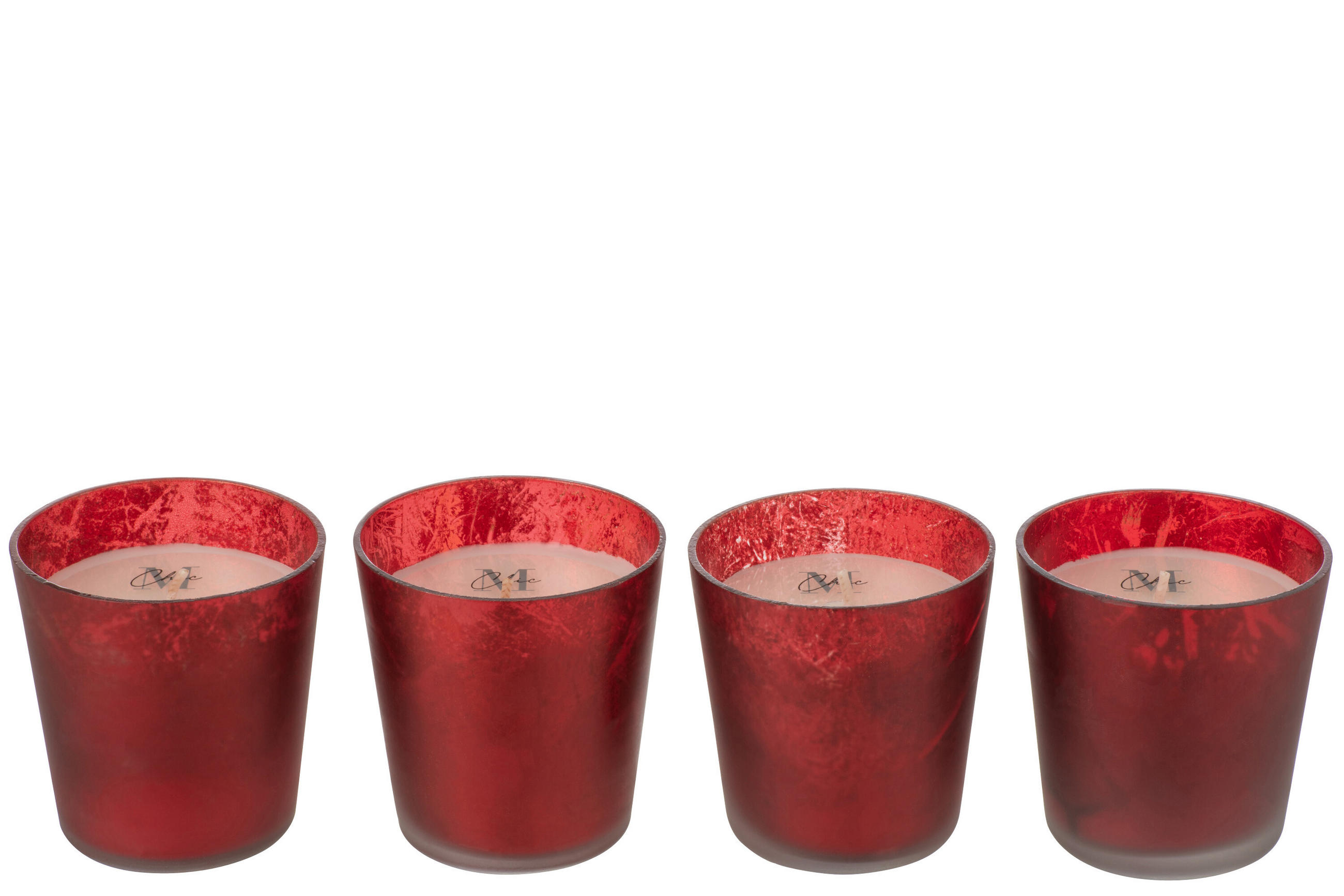 DUFTKERZE M-CHIC - Glas - Rot - 21 Std. - 4er set - Rot, Glas (6.5/7.3cm) - J-Line