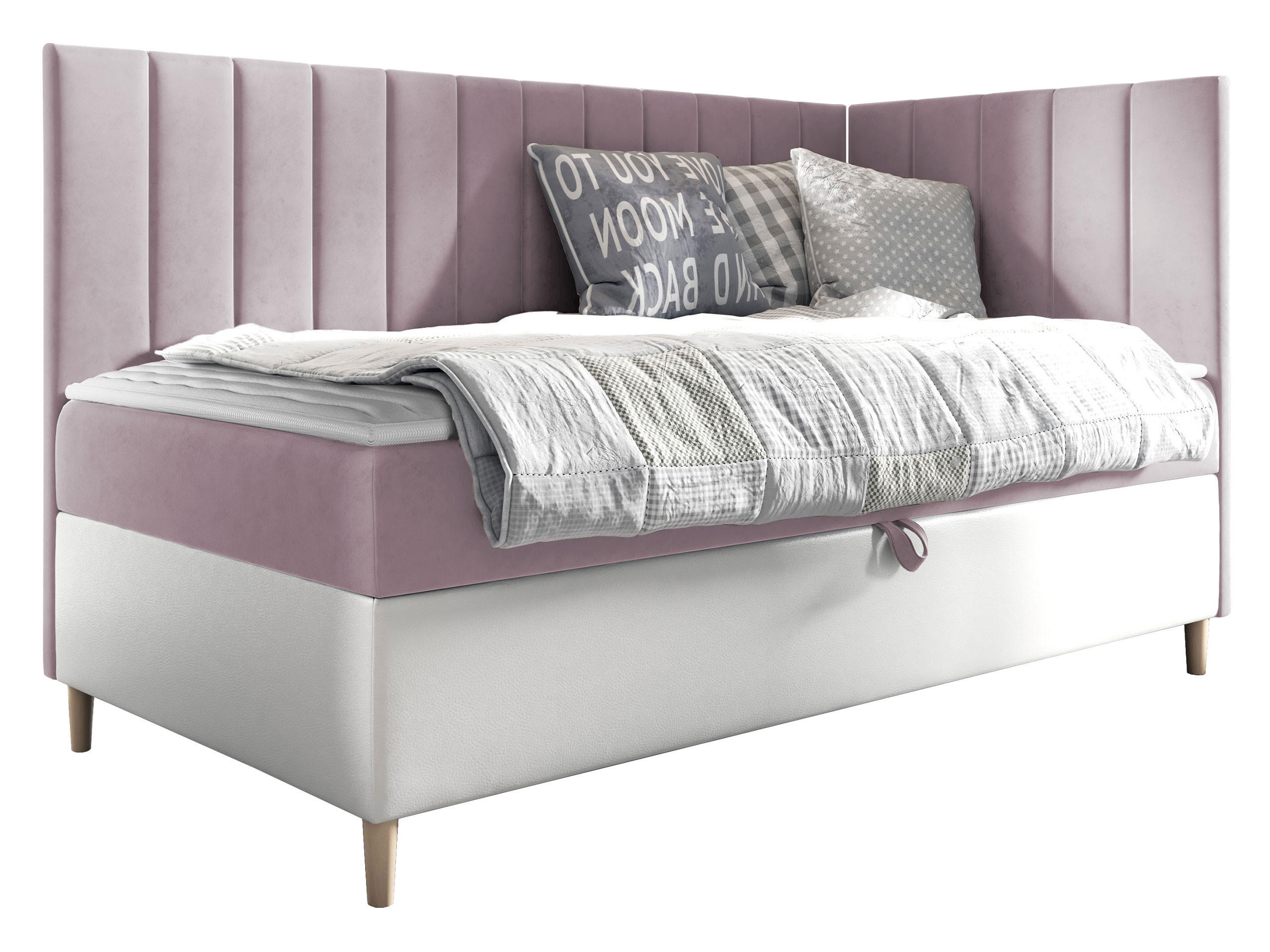 BOXBETT Maja Junior 3, Seite zum Öffnen des Bettkastens: Rechts - H3 - Weiß/Rosa, Holz (100/200cm) - MIRJAN24