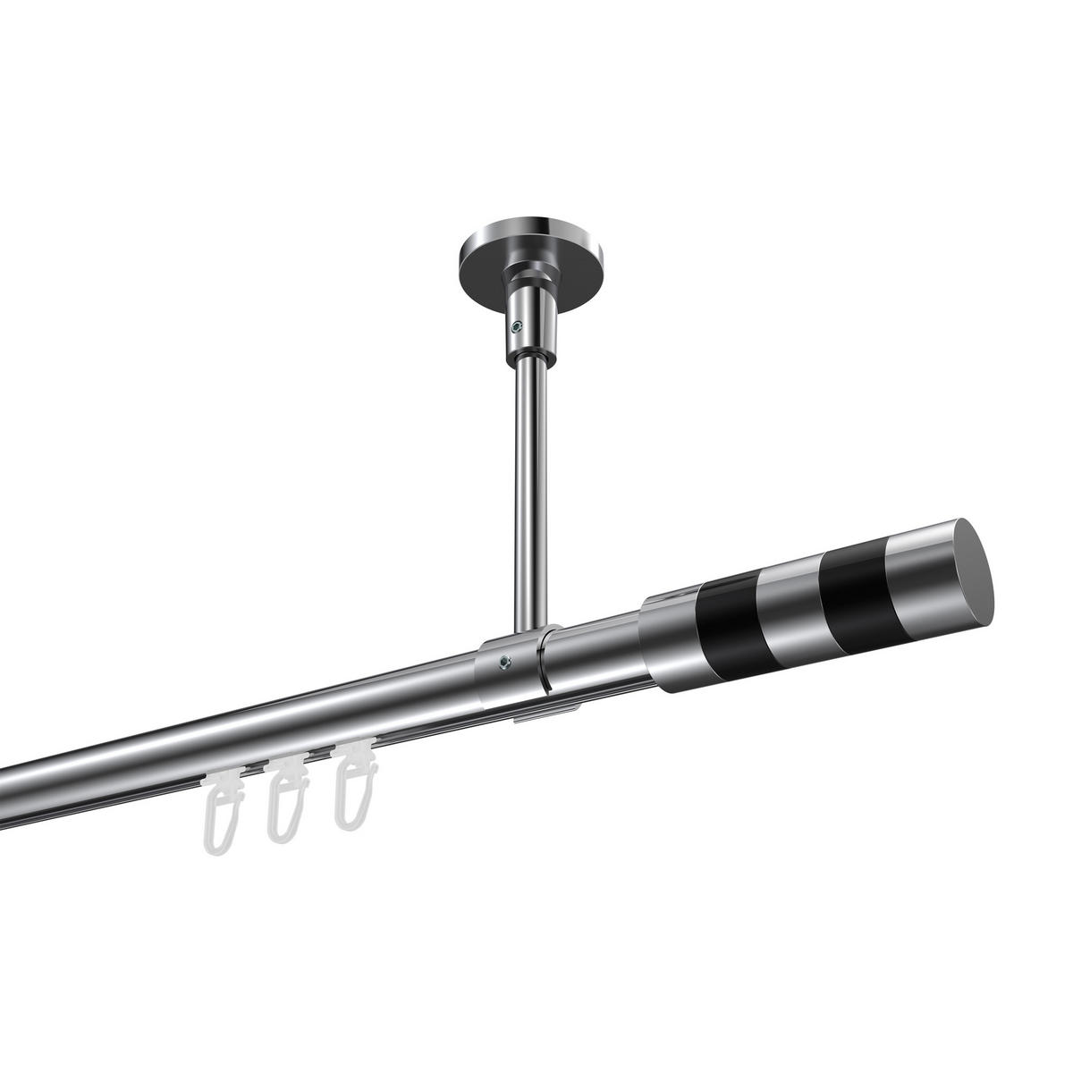 INNENLAUF-GARDINENSTANGEN-SET Sonette Mavell 120 cm, 1-läufig, 20 mm Ø Chrom - Chromfarben/Schwarz, Metall (120cm) - INTERDECO