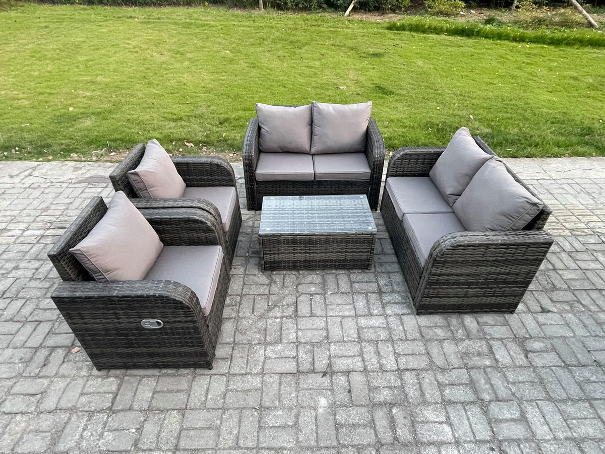 GARTENLOUNGE-SET Polyrattan Dunkelgrau 6-Sitzer - Dunkelgrau, Metall - Fimous