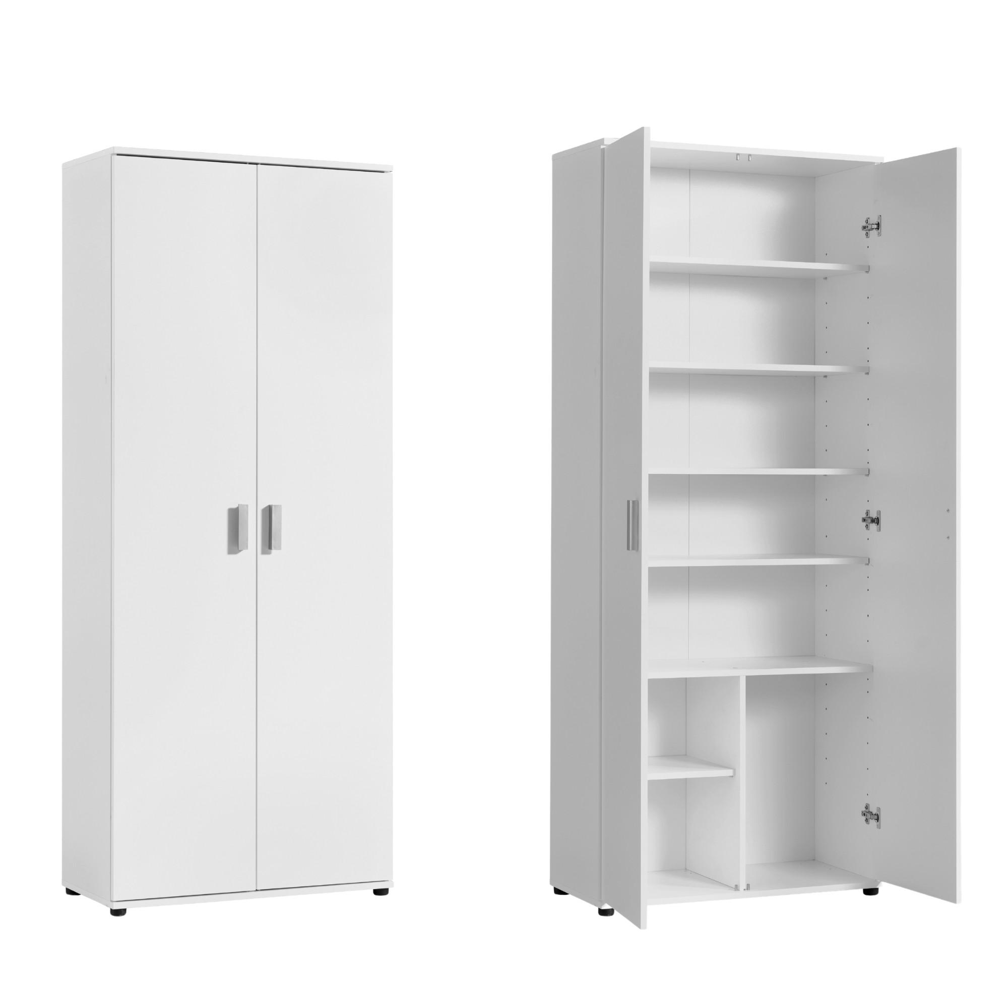 MEHRZWECKSCHRANK mit 2 Türen & 6 Einlegeböden in weiß - Weiß, Holz (35/184/75cm) - Home Collective