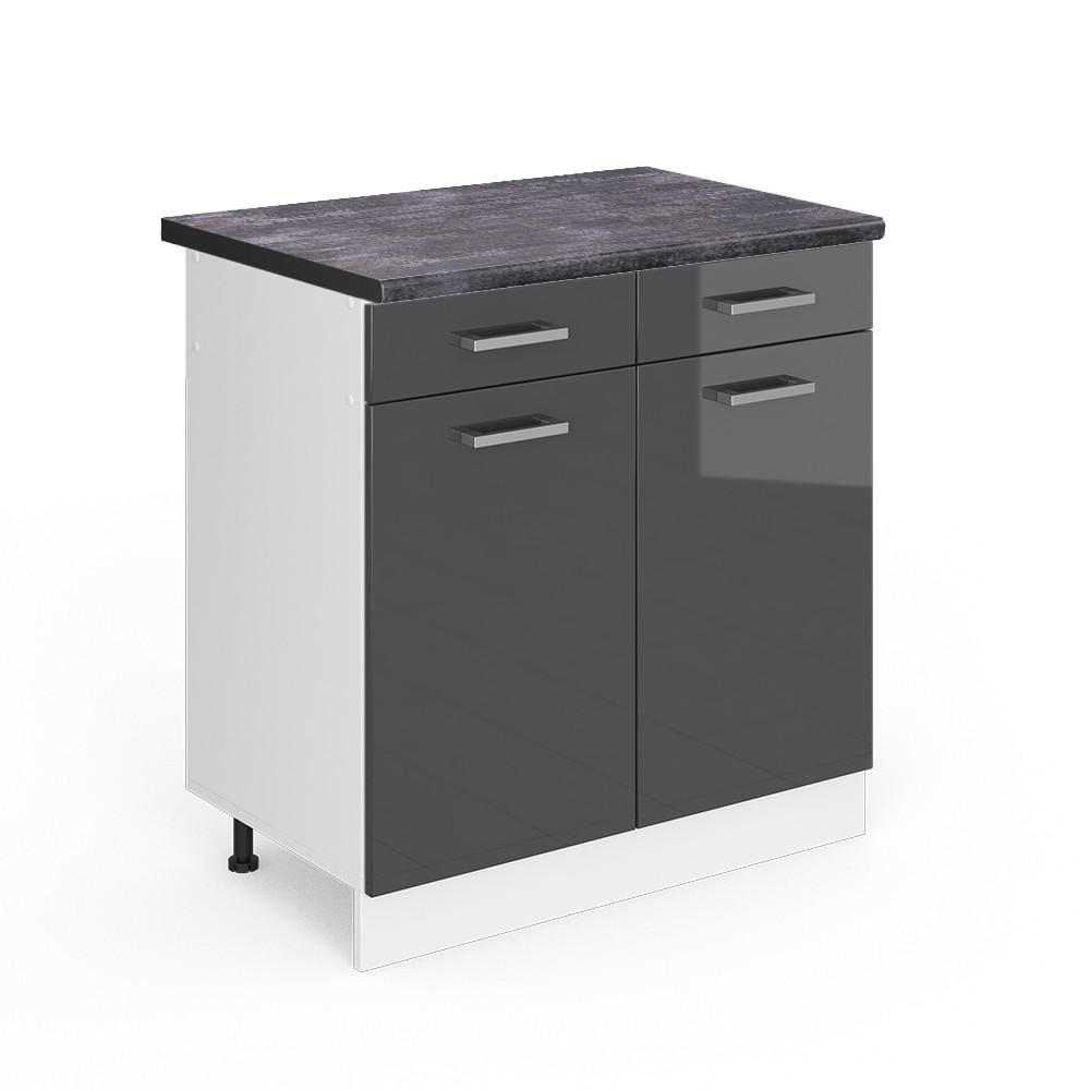 KÜCHENUNTERSCHRANK R-Line Anthrazit Hochglanz 80 cm, AP Anthrazit - Schwarz Hochglanz/Anthrazit, Holzwerkstoff (80/81.6/60cm) - Vicco