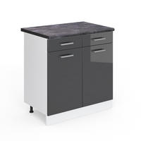 KÜCHENUNTERSCHRANK R-Line Anthrazit Hochglanz 80 cm, AP Anthrazit - Schwarz Hochglanz/Anthrazit, Holzwerkstoff (80/81.6/60cm) - Vicco