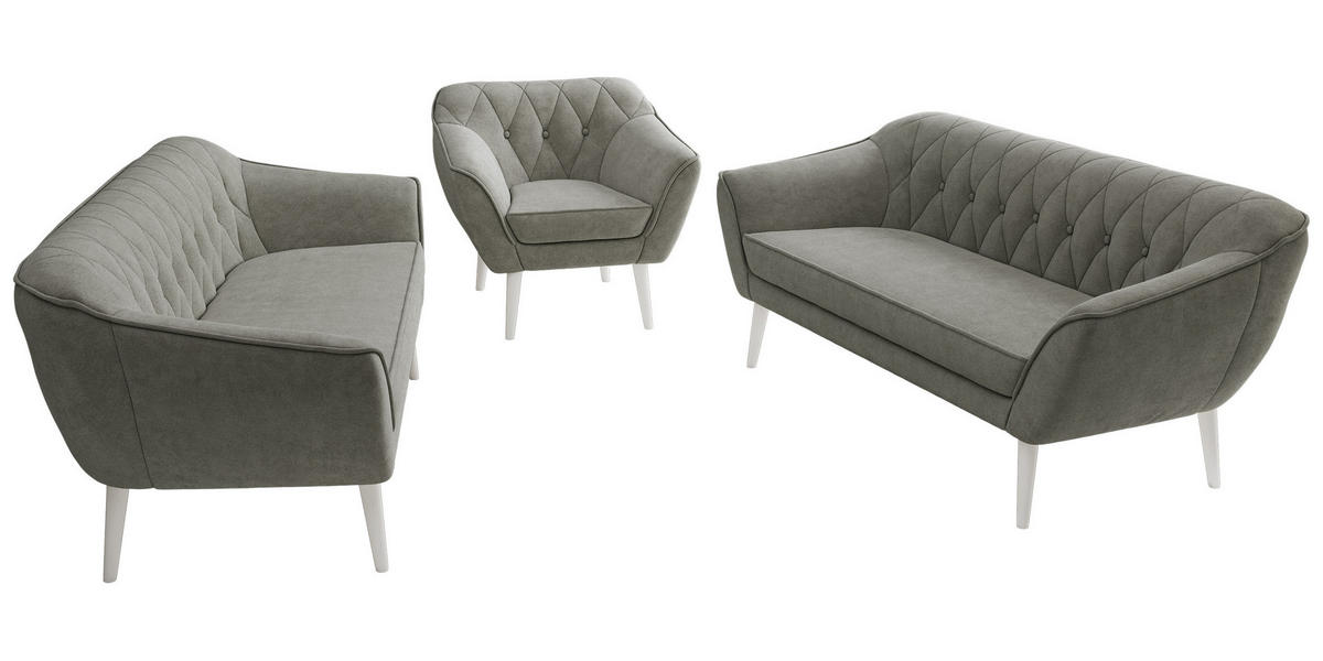 SEDACIA ZOSTAVA 3+3+1 PIRS - Sivá Štruktúrovaná látka - Biele nohy - sivá/biela, kompozitné drevo/textil (180/75/74cm) - MKS