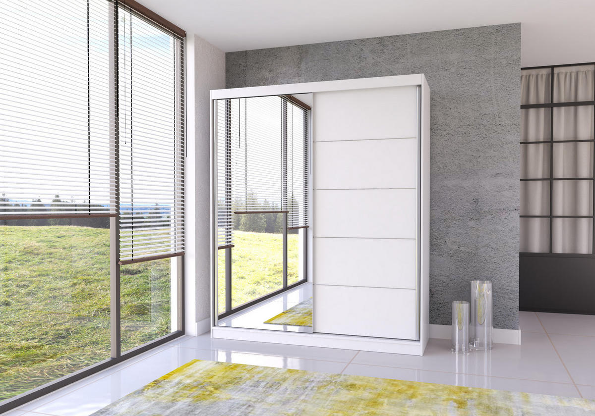 SCHIEBETÜRENSCHRANK - Tess 03 Weiß - Weiß, Holzwerkstoff/Metall (183/218/61cm) - Möblo